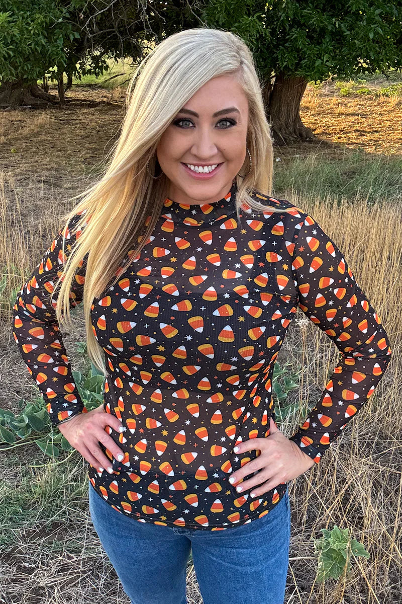 Sterling Kreek Candy Corn Corral Mesh Top