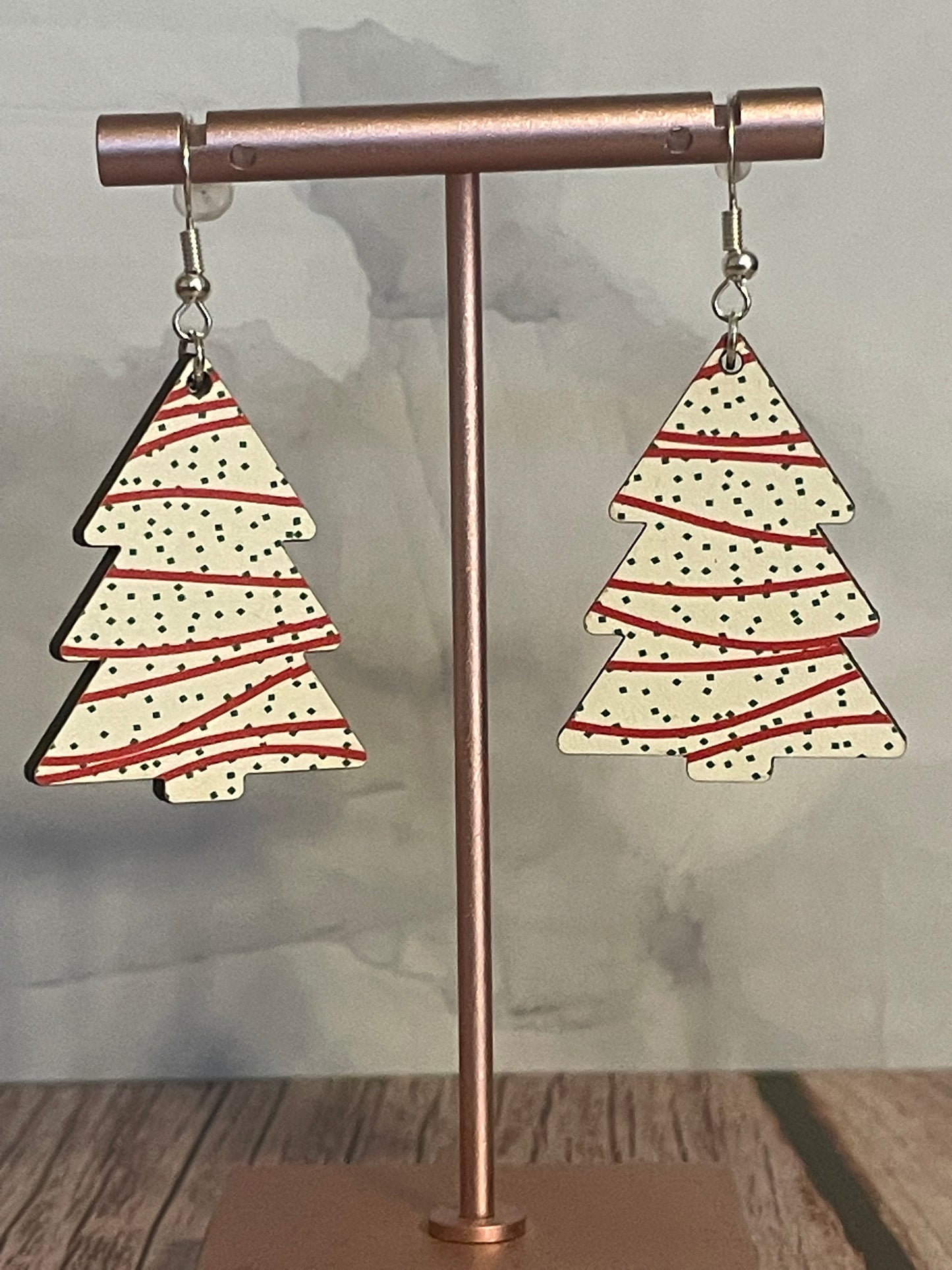Handmade Wood Christmas Tree Shaped Earrings