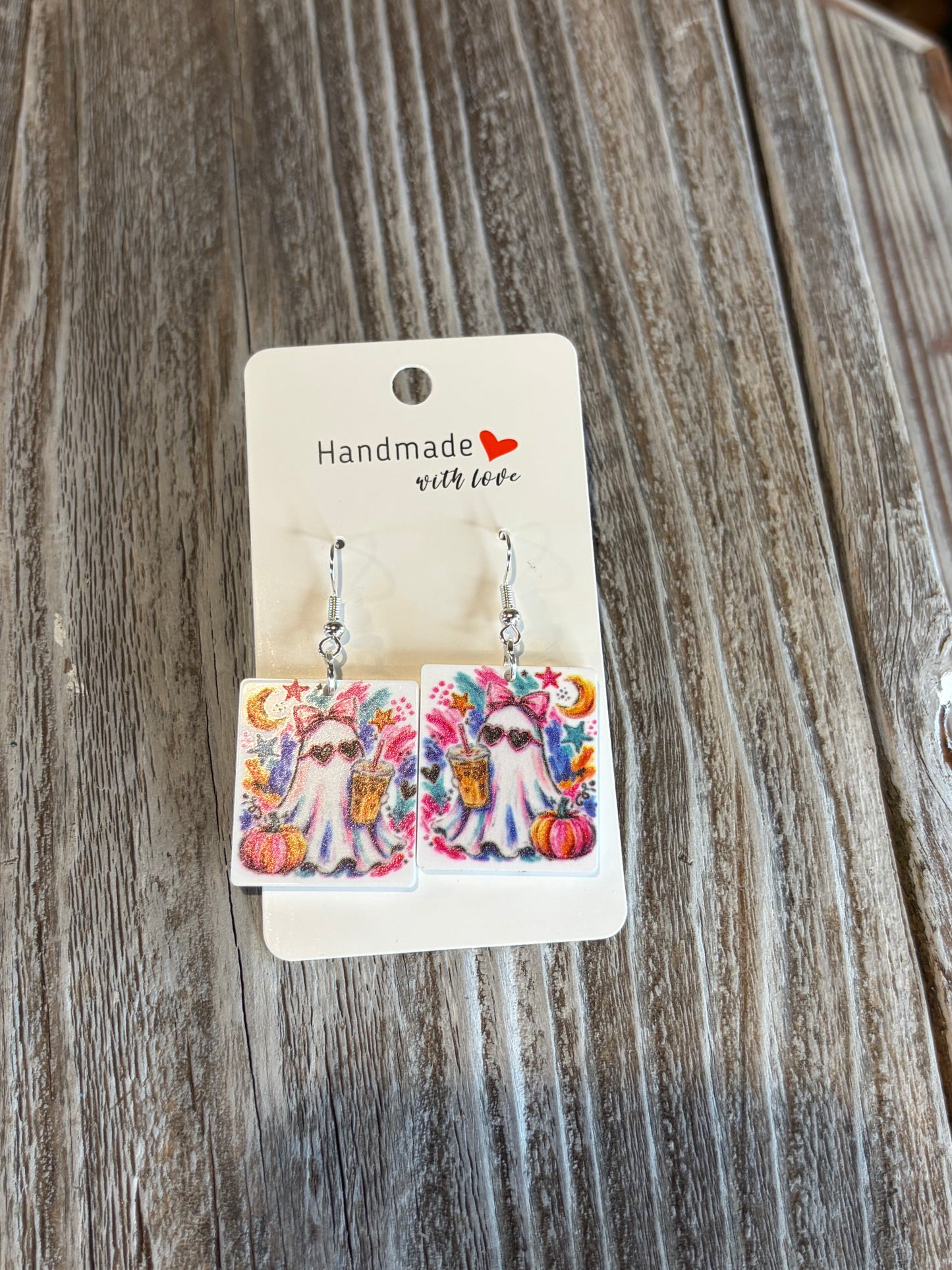 Coffee Ghost Acrylic Earrings | UV Printed Fall Halloween Jewelry