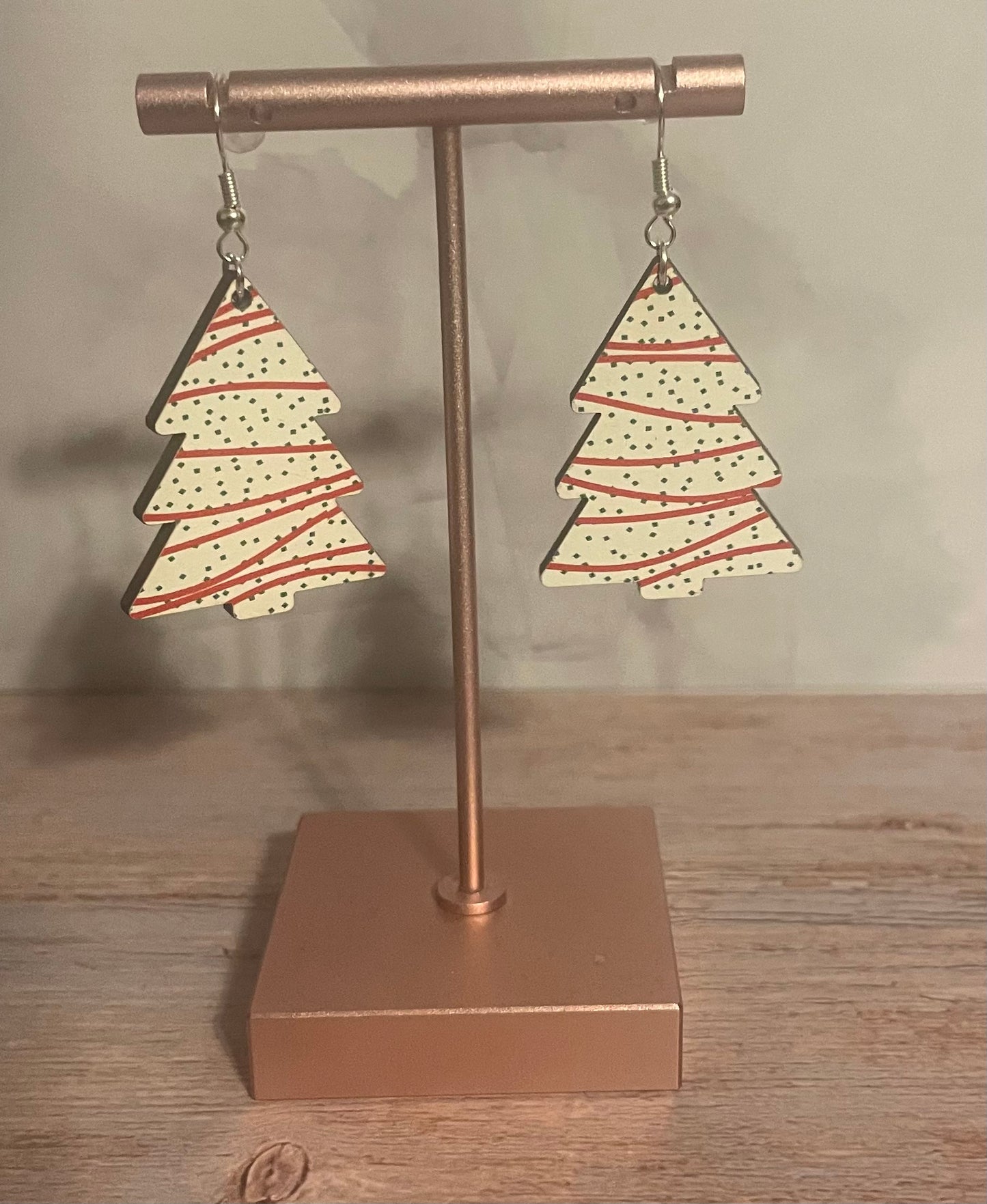 Handmade Wood Christmas Tree Shaped Earrings