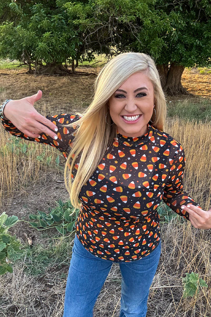 Sterling Kreek Candy Corn Corral Mesh Top