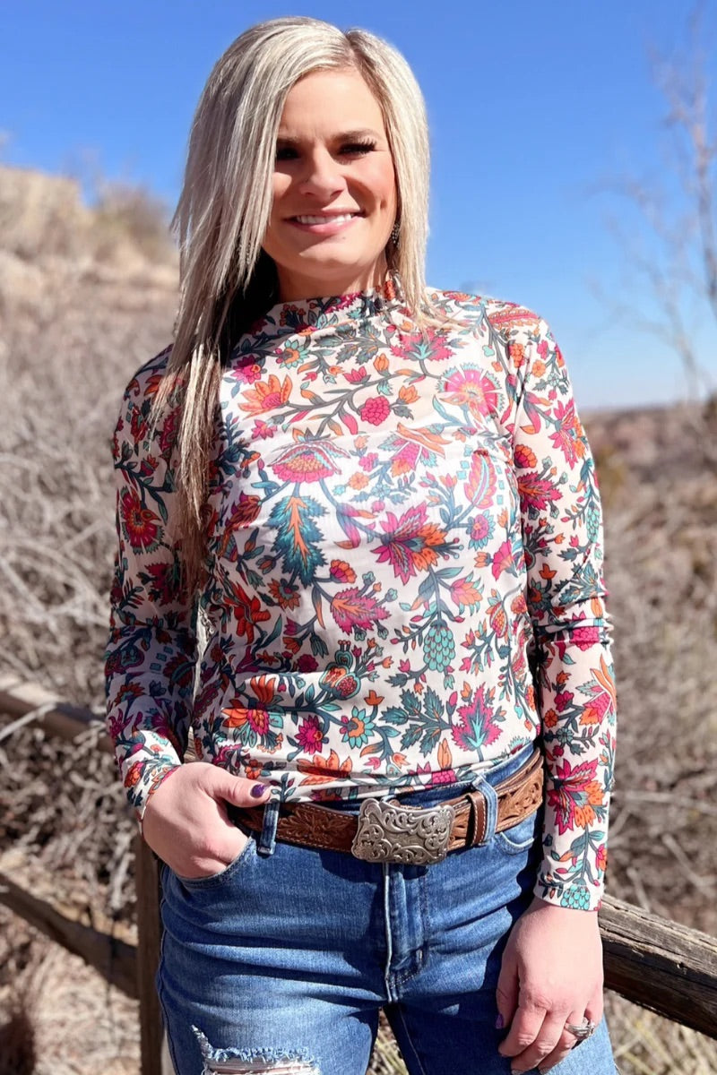 Sterling Kreek Buy Myself Flowers Mesh Top