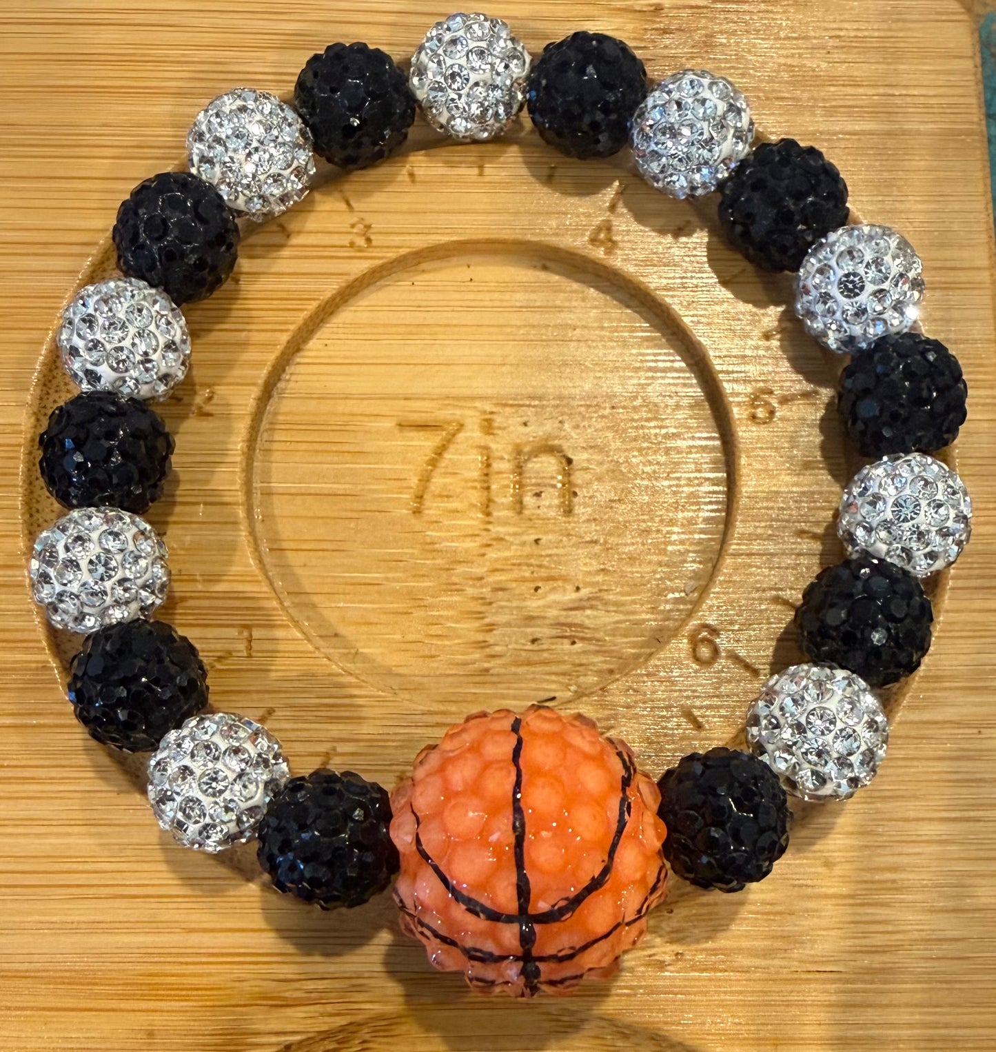 Rhinestone Bead Basketball Stretchy Bracelet