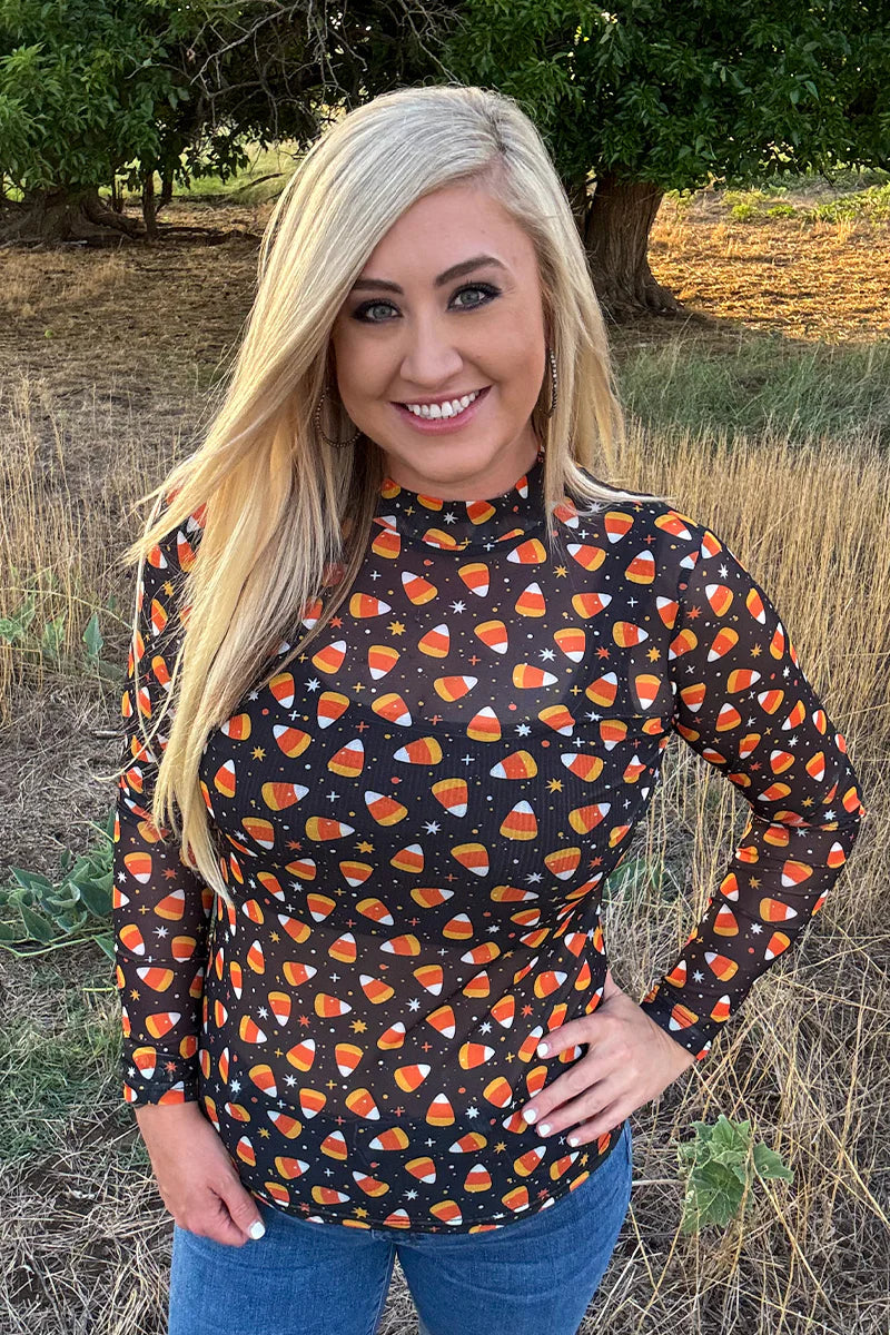 Sterling Kreek Candy Corn Corral Mesh Top