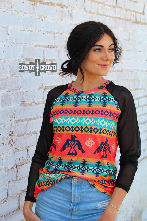 Rowdy Crowd Guadalupe Mesh Sleeve Top