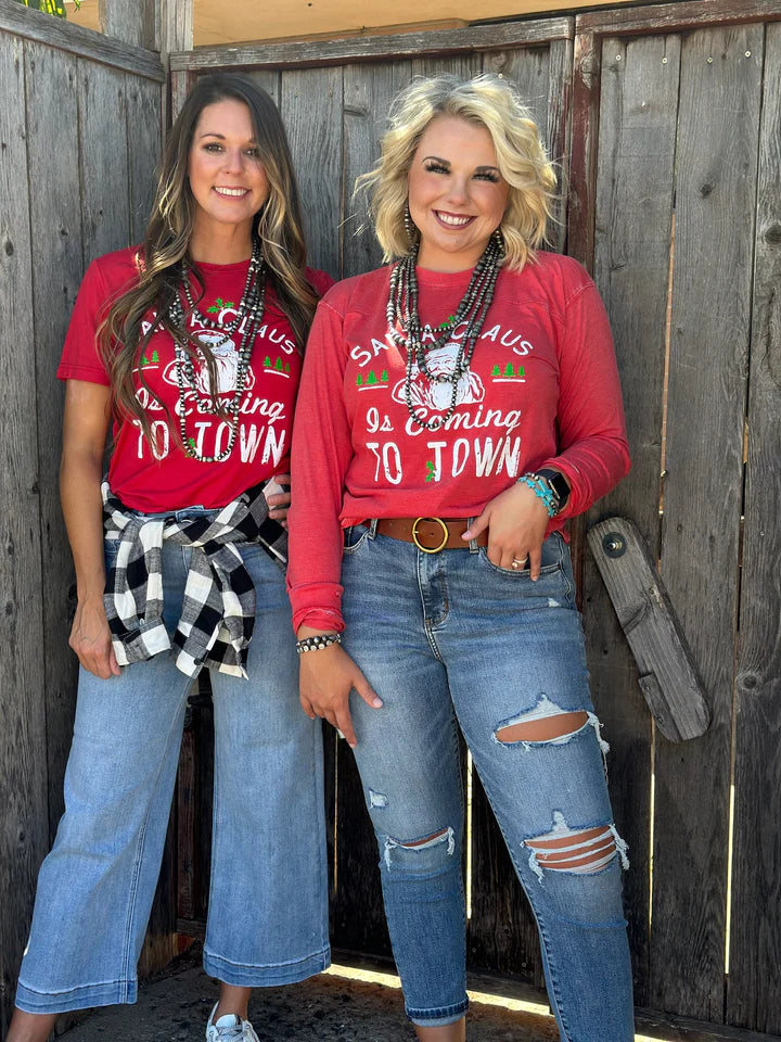 Santa Claus is Coming to Town Red Long Sleeve Tee