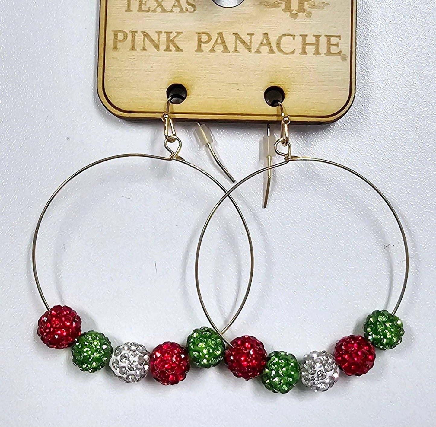 Pink Panache Open circle earring with Christmas colored pave balls