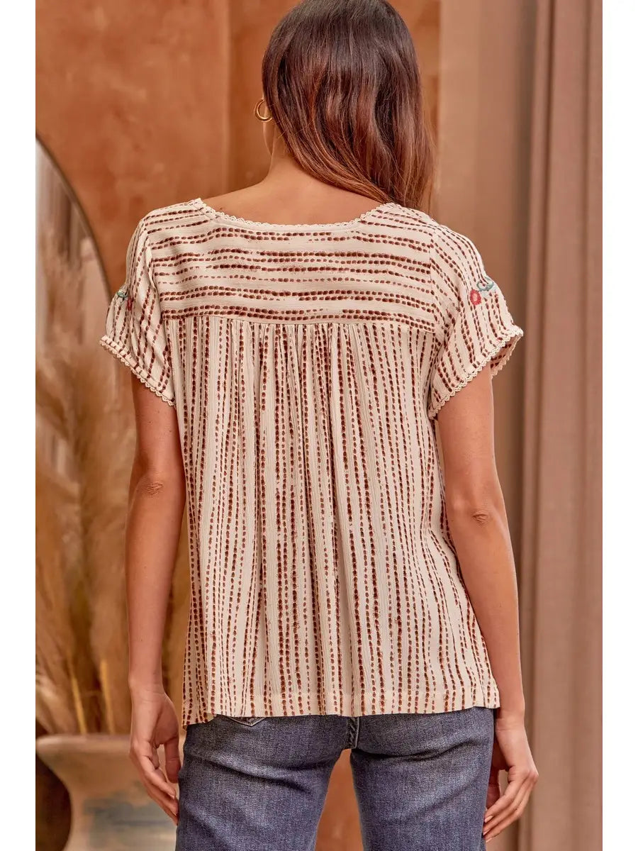 Savanna Jane Print Embroidered Top