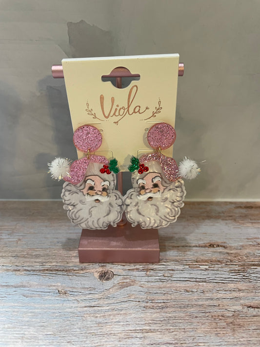 Viola Pink Santa Acrylic Earrings