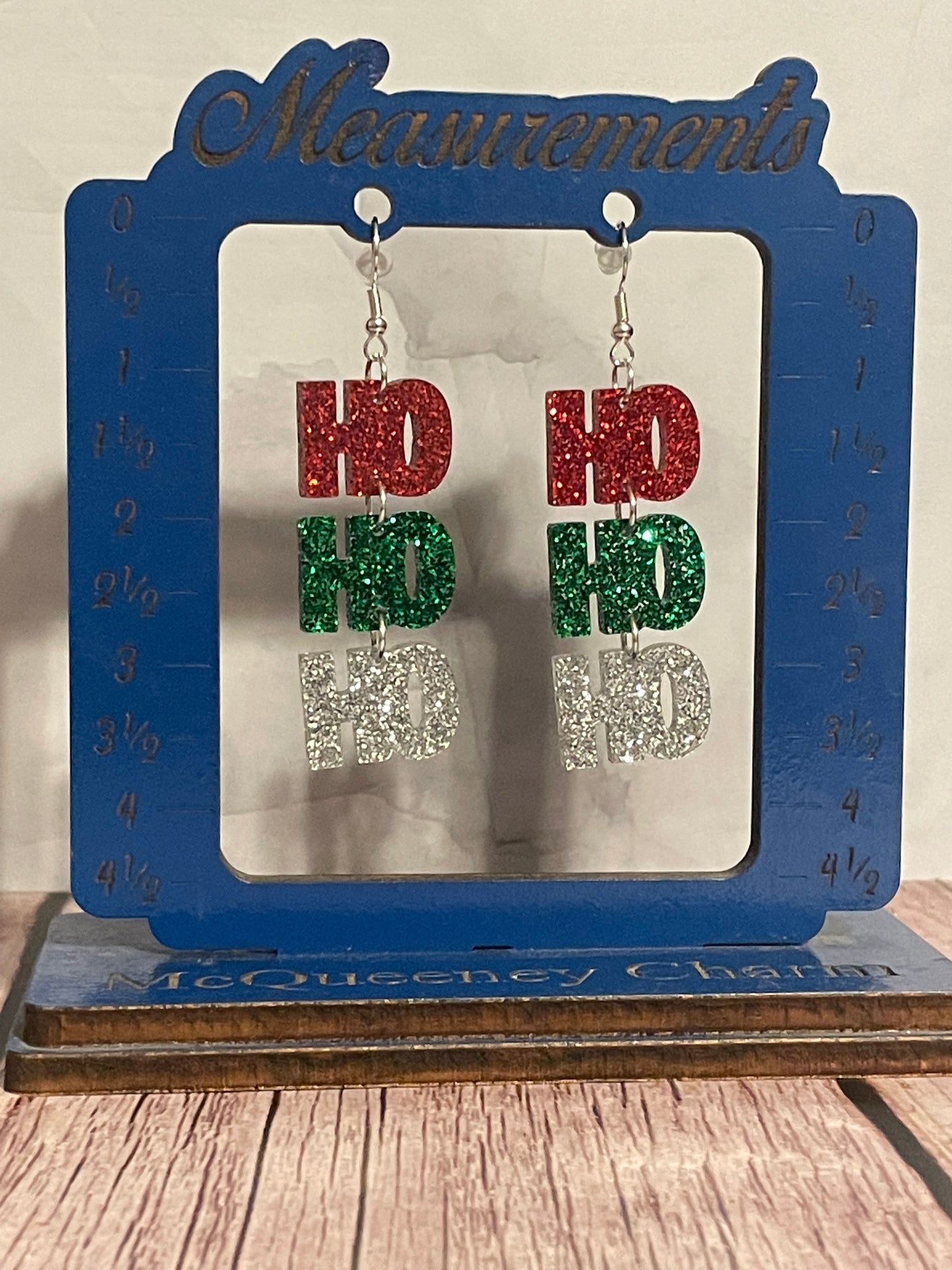 Handmade Glitter Acrylic HO HO HO Earrings