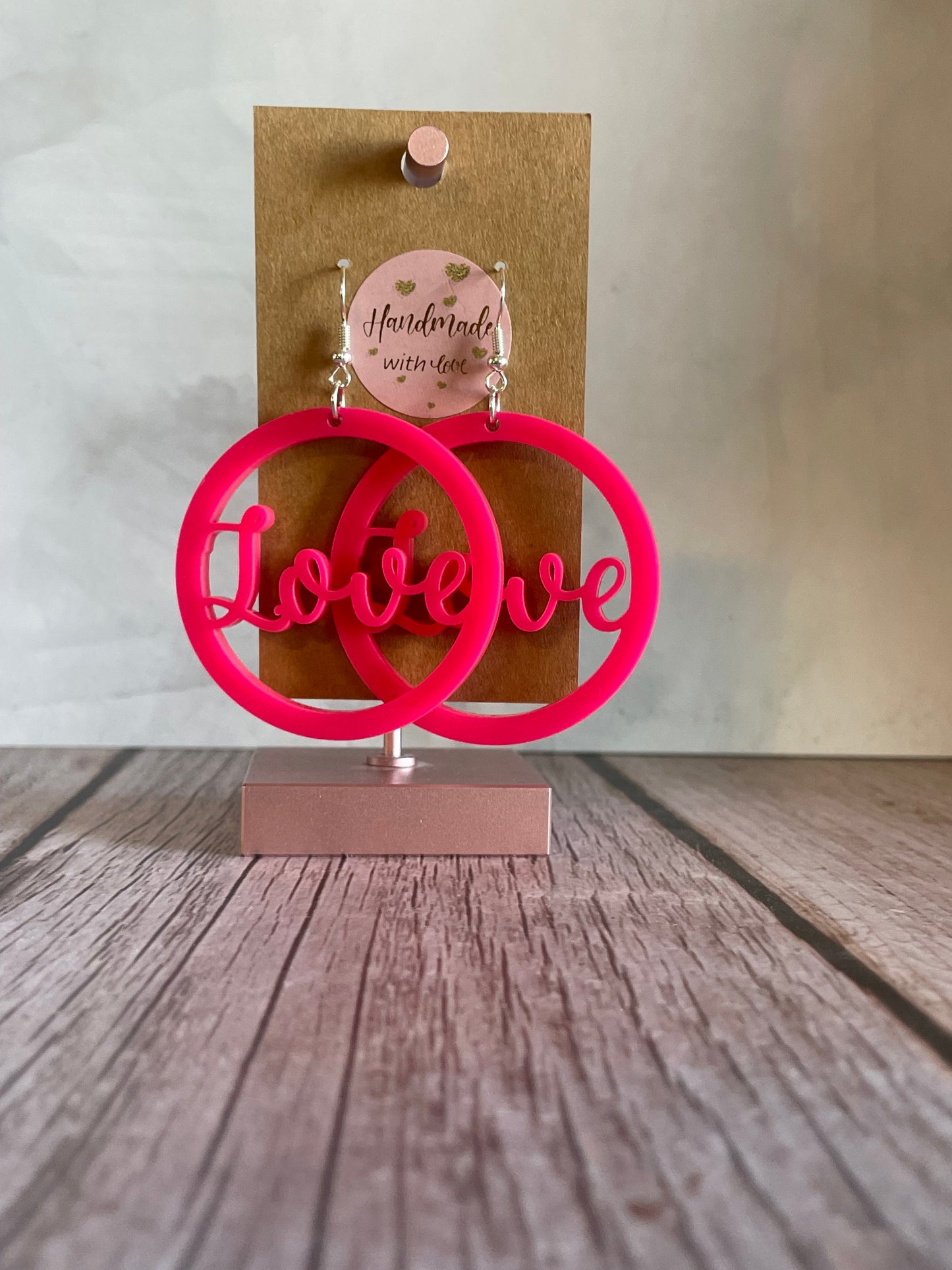 Handmade Love Pink Acrylic Earrings