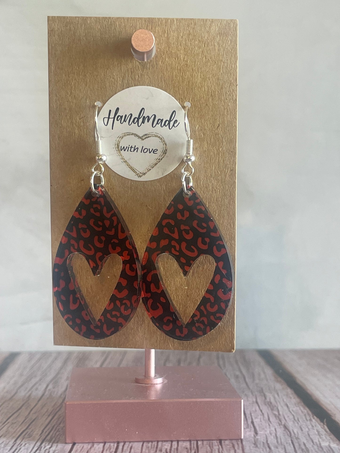 Handmade Teardrop Heart Acrylic Valentines Earrings