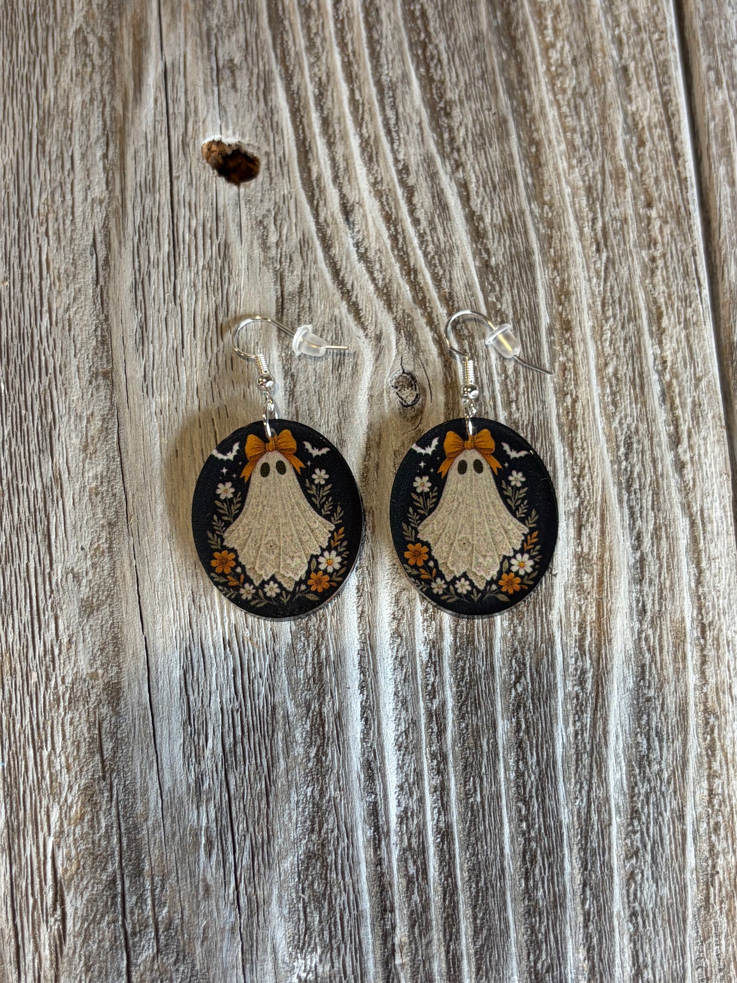 Vintage Lace Ghost Acrylic Earrings | UV Printed Dangle Halloween Jewelry
