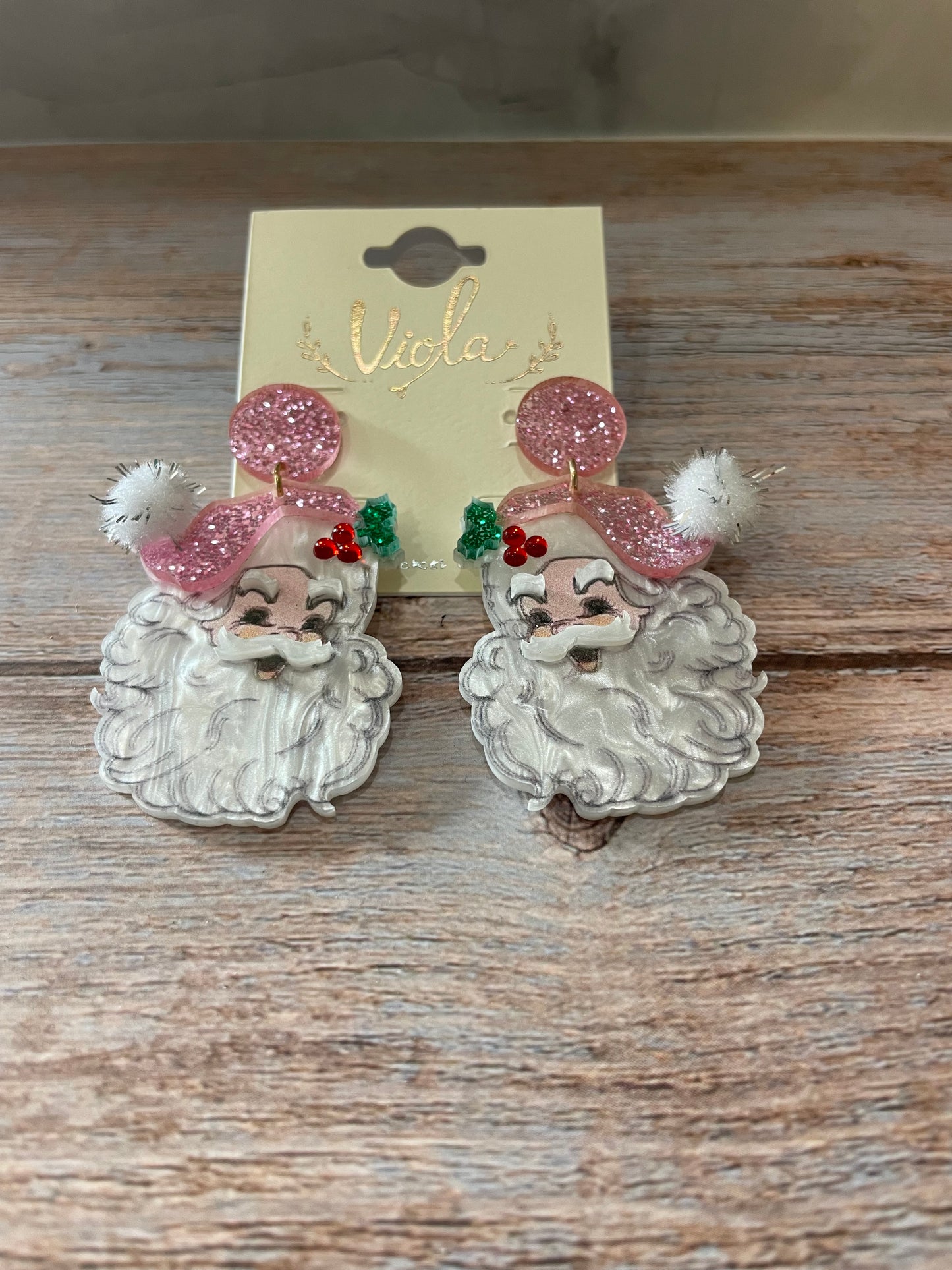 Viola Pink Santa Acrylic Earrings