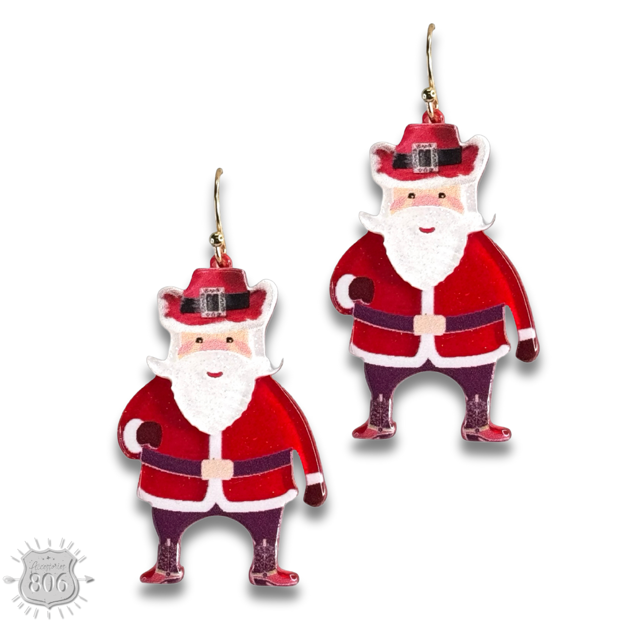 Western Santa Earrings-Red