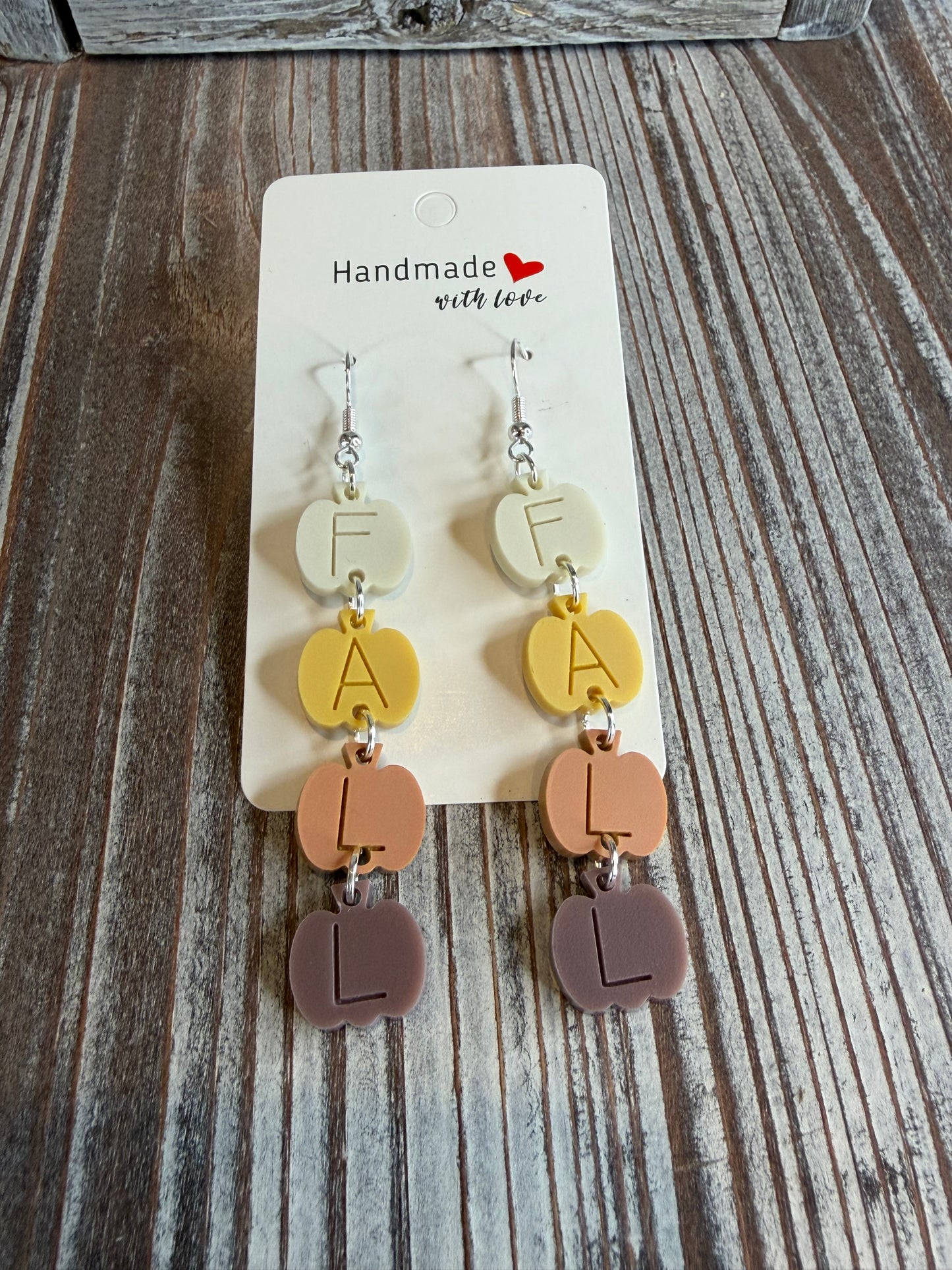 FALL Word Stacked Pumpkin Earrings | Multi-Color Acrylic Pumpkin Dangle Earrings | Lightweight Fall Jewelry
