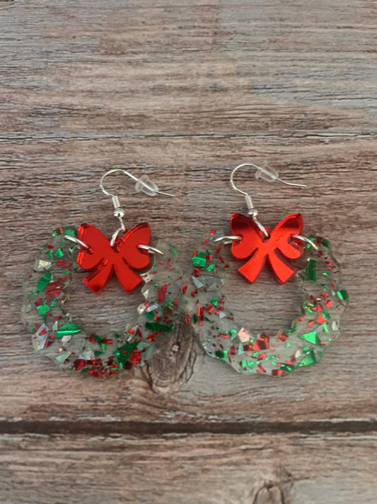 Handmade Acrylic Christmas Wreath Earrings-Christmas Flake