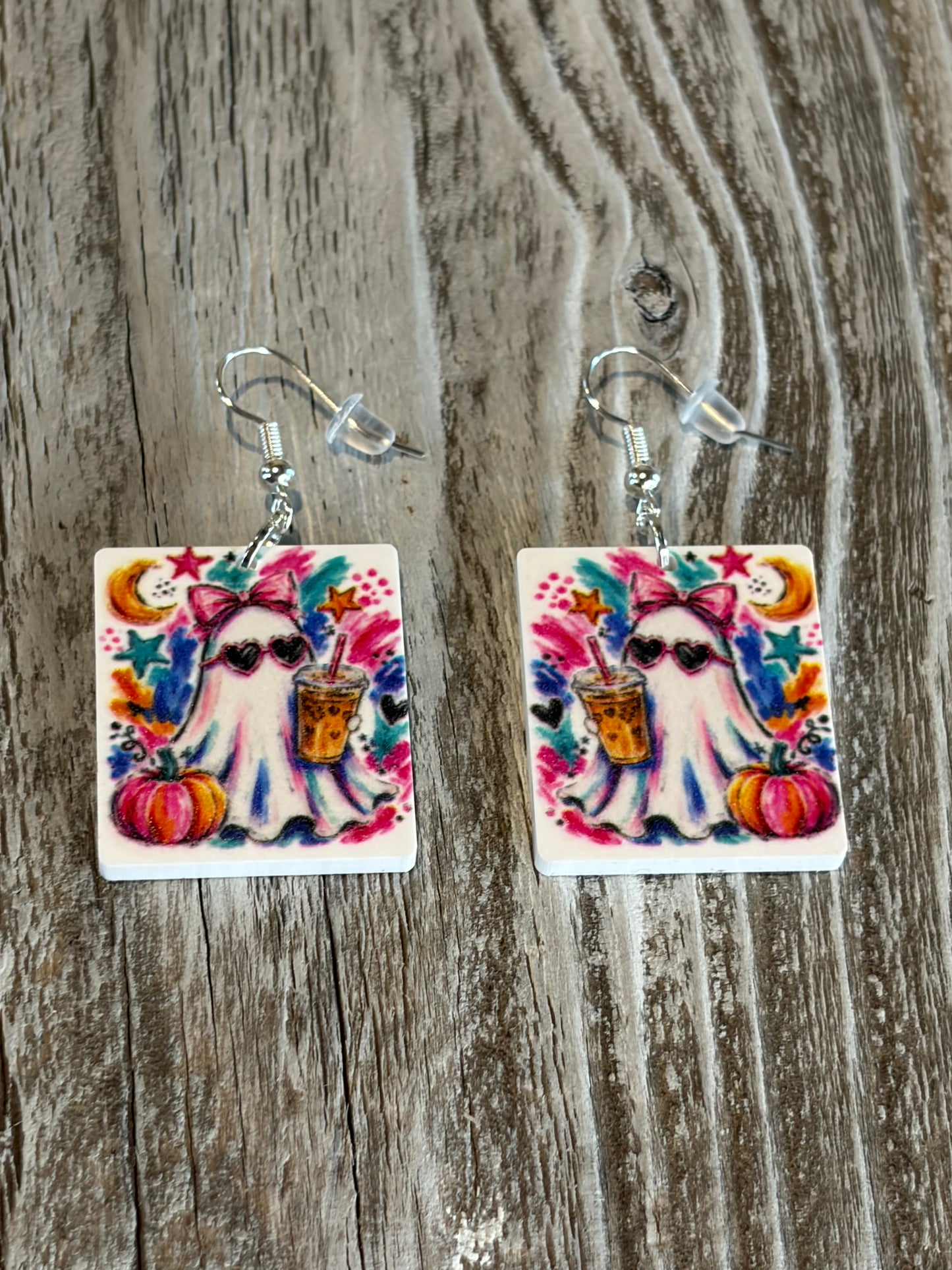 Coffee Ghost Acrylic Earrings | UV Printed Fall Halloween Jewelry