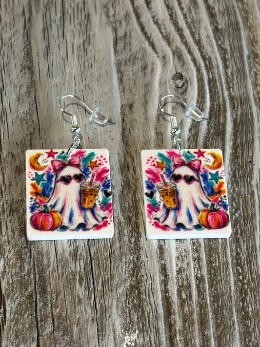 Coffee Ghost Acrylic Earrings | UV Printed Fall Halloween Jewelry