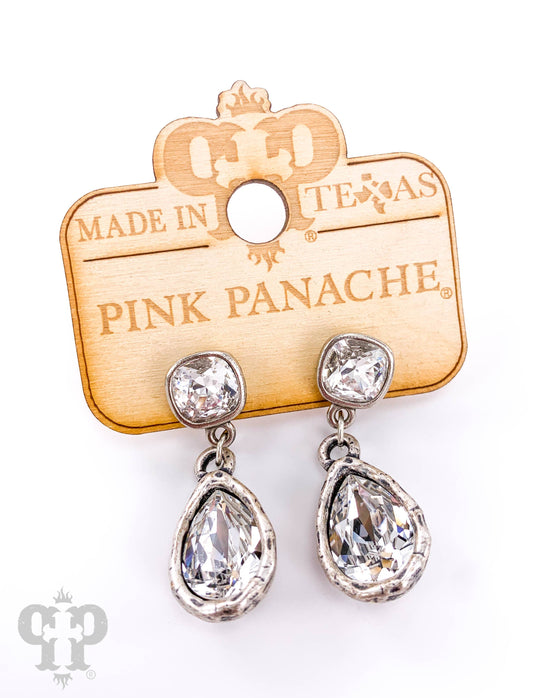 Pink Panache Crystal teardrop and post earring, Austrian crystal: Silver