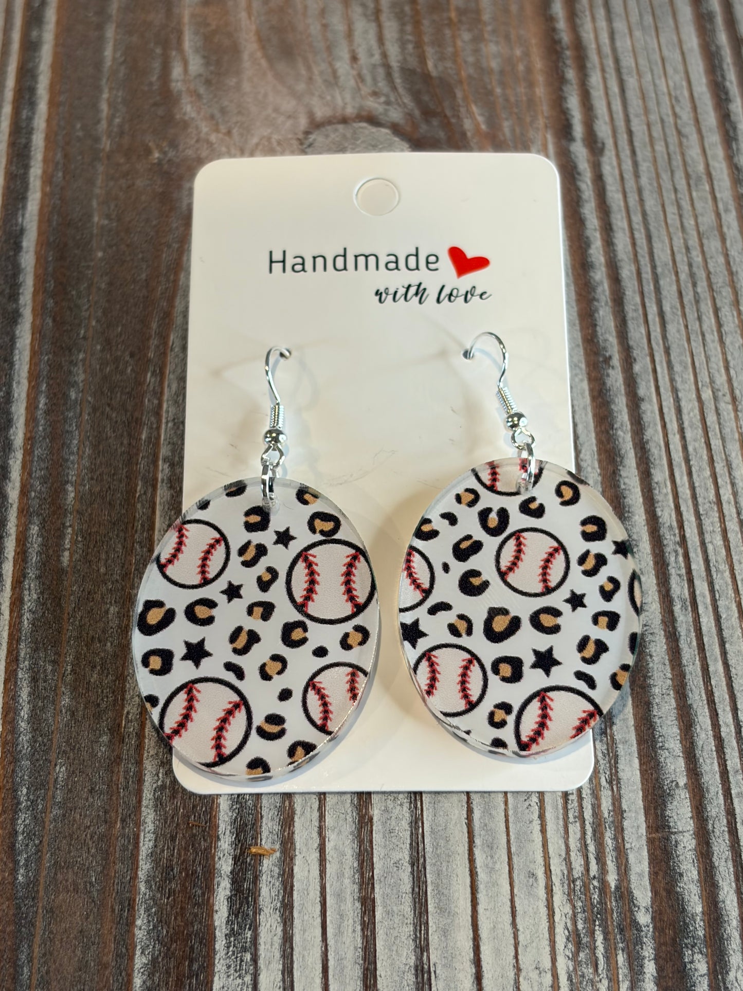Leopard Baseball Print Acrylic Earrings
