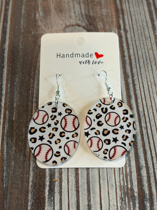 Leopard Baseball Print Acrylic Earrings