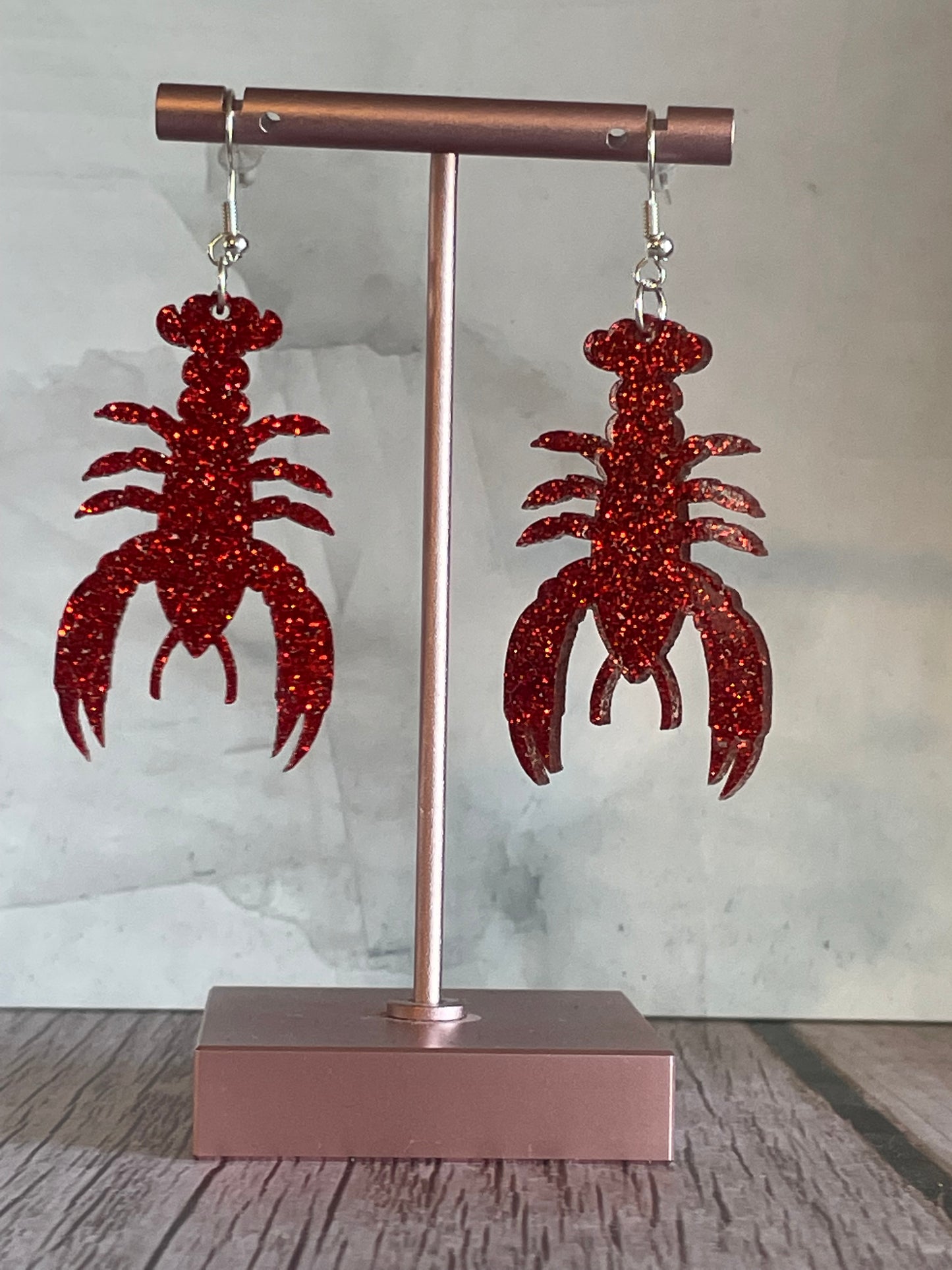 Handmade Glitter Acrylic Crawfish Earrings