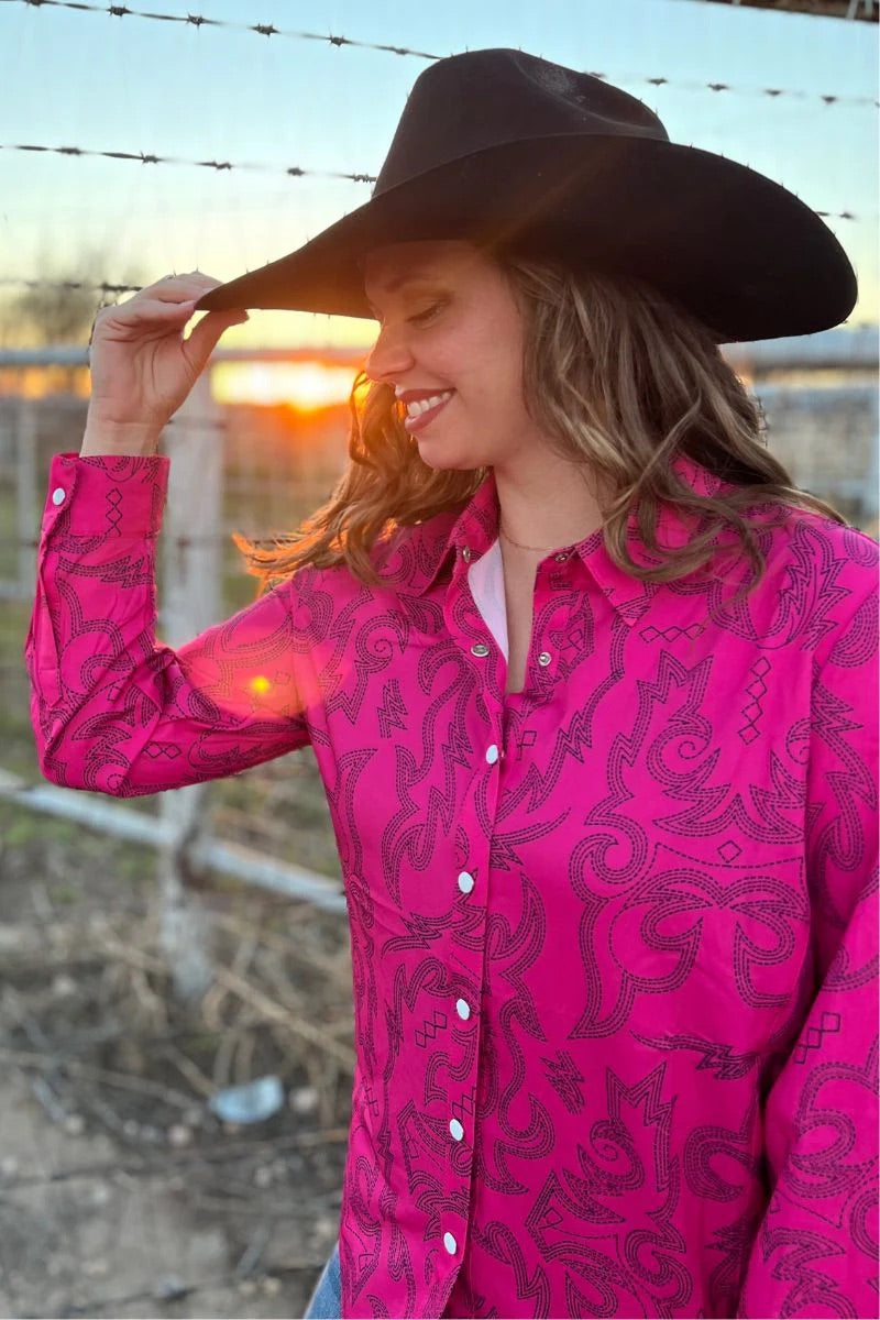 Sterling Kreek Boot Scootin Button Up- Pink