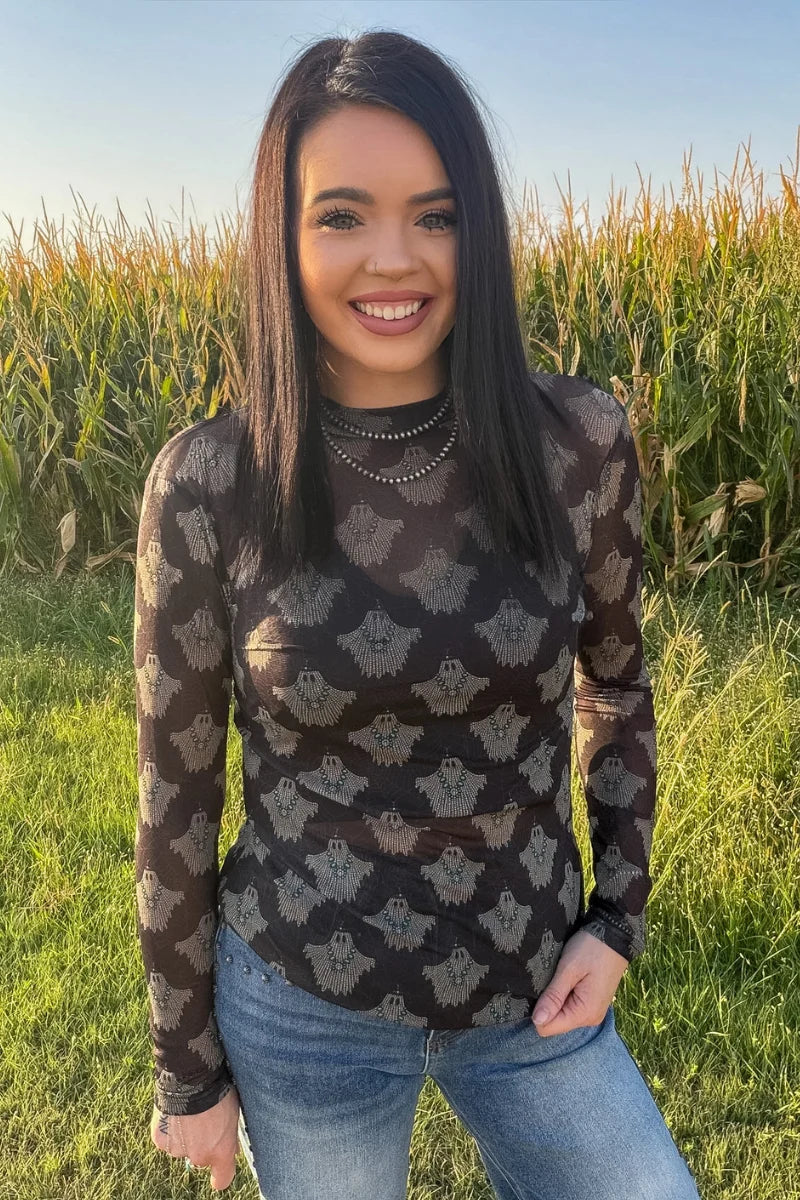 Sterling Kreek Ghosted in Turquoise Mesh Top