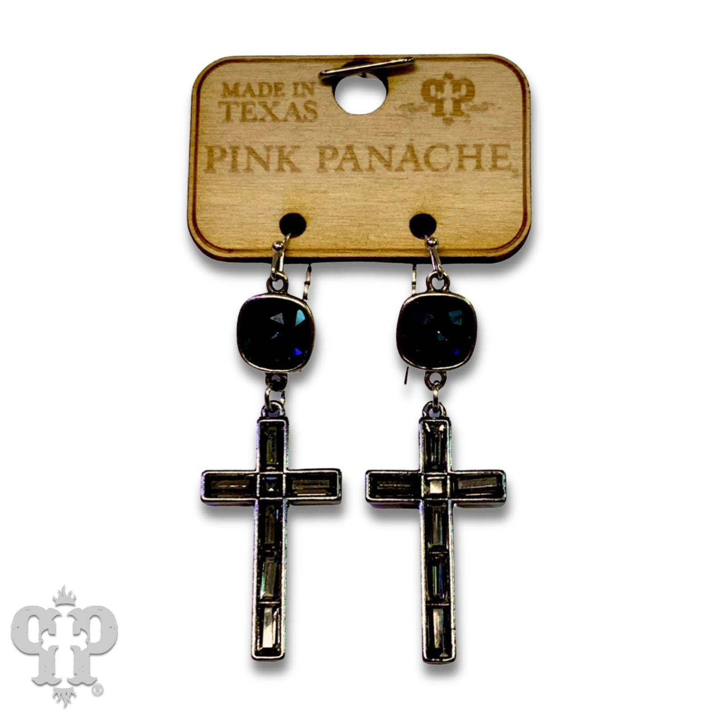 Pink Panache Rectangle rhinestone cross earring with Austrian crystal - LC: Black