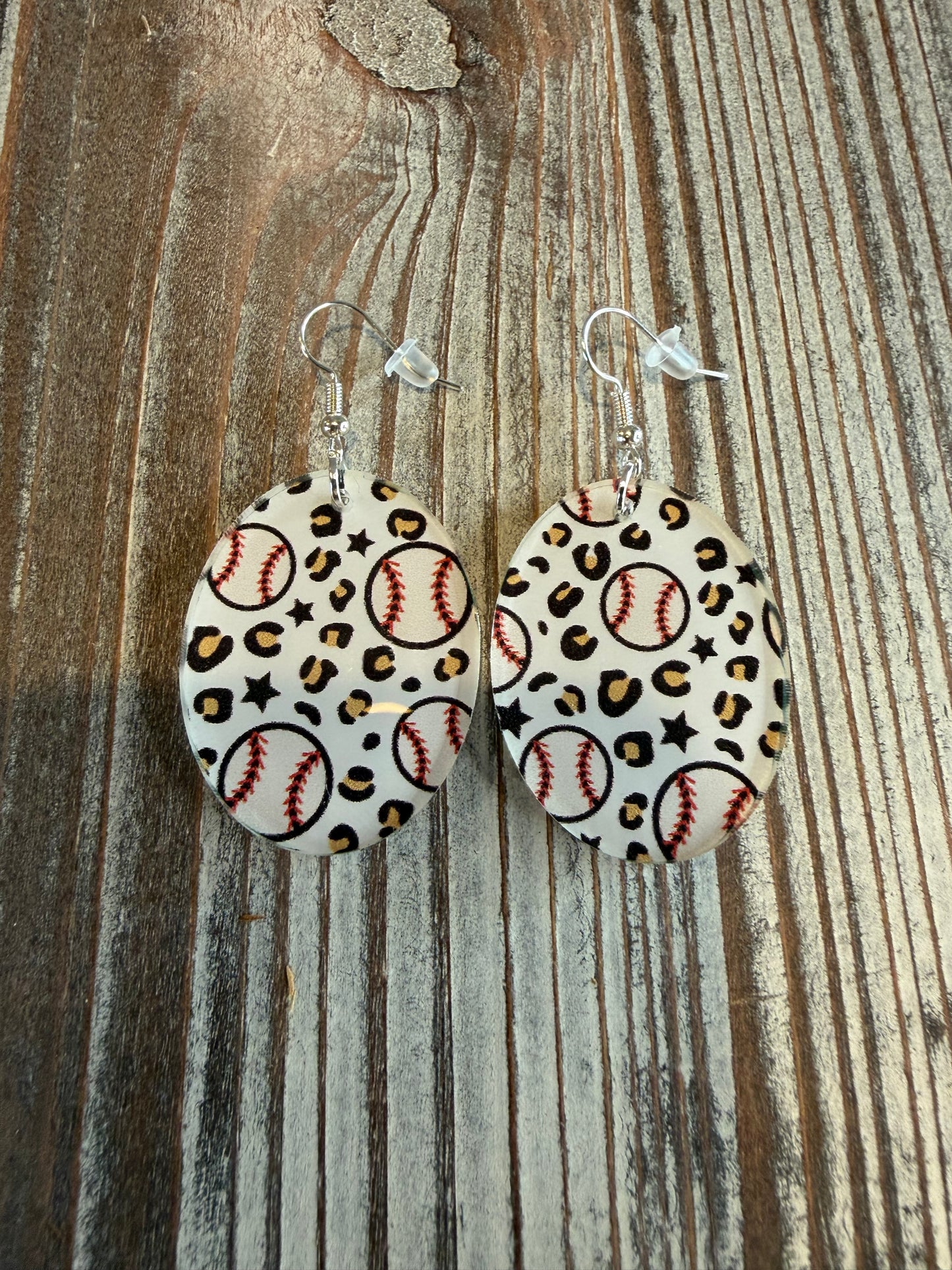 Leopard Baseball Print Acrylic Earrings