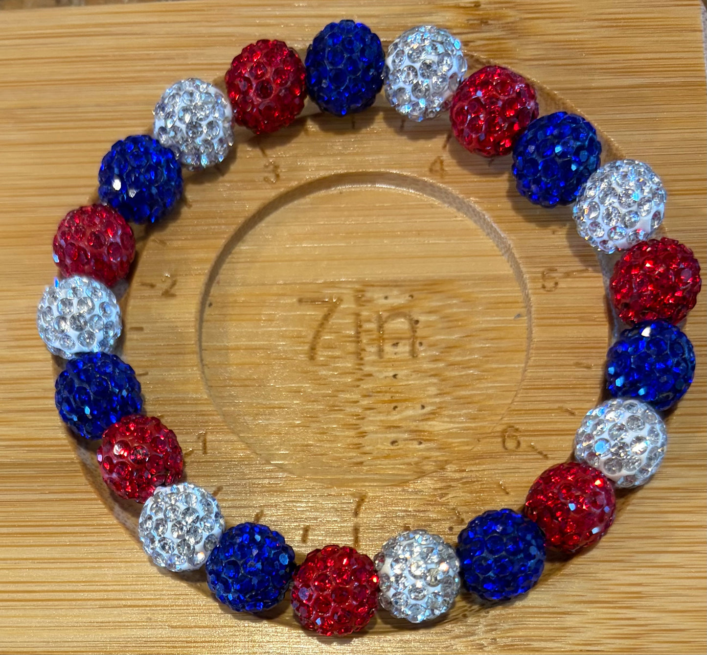 Handmade Red,White, and Blue Rhinestone Bead Stretchy Bracelet