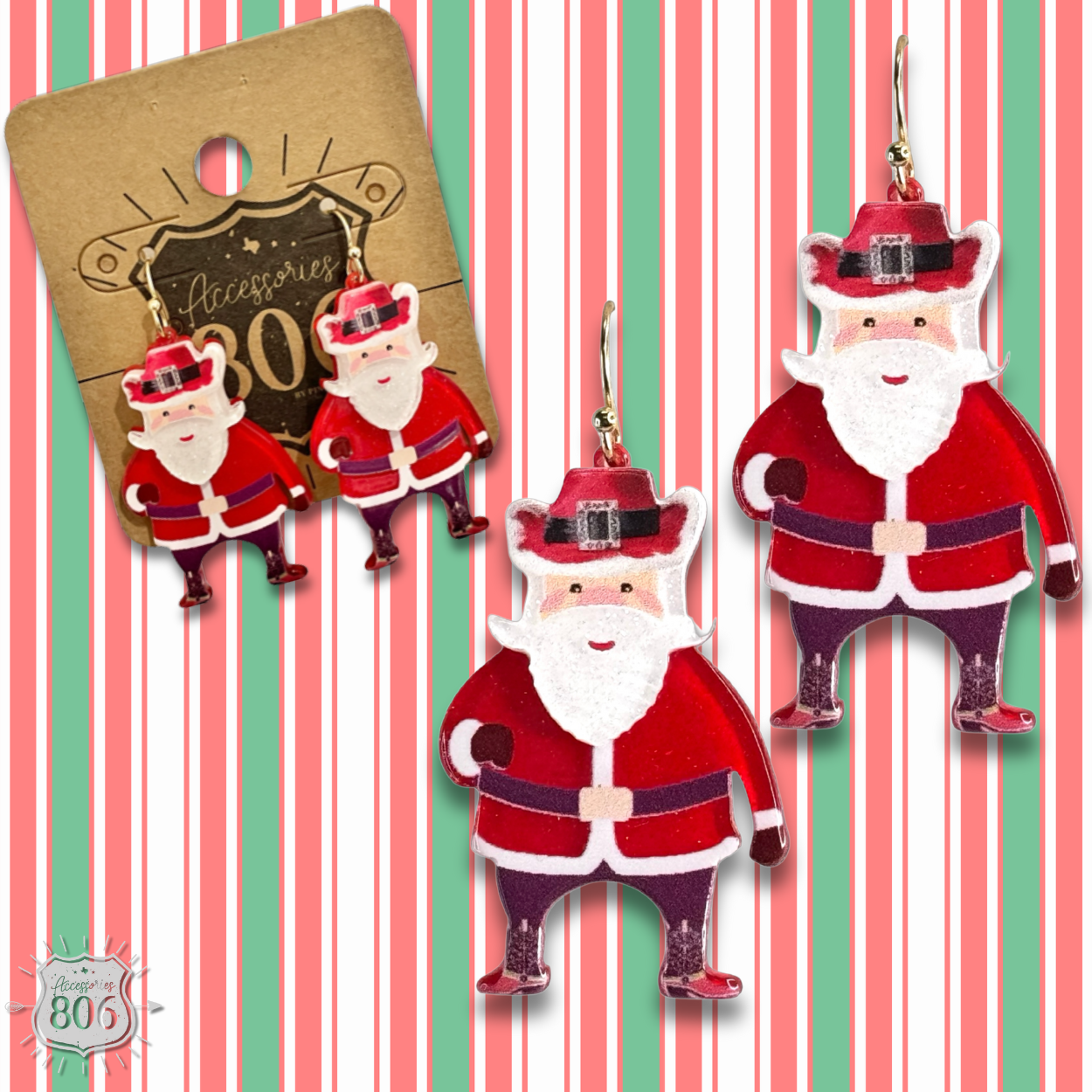 Western Santa Earrings-Red