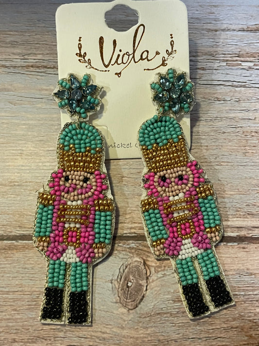 Viola Turquoise Nutcracker Seed Bead Earrings