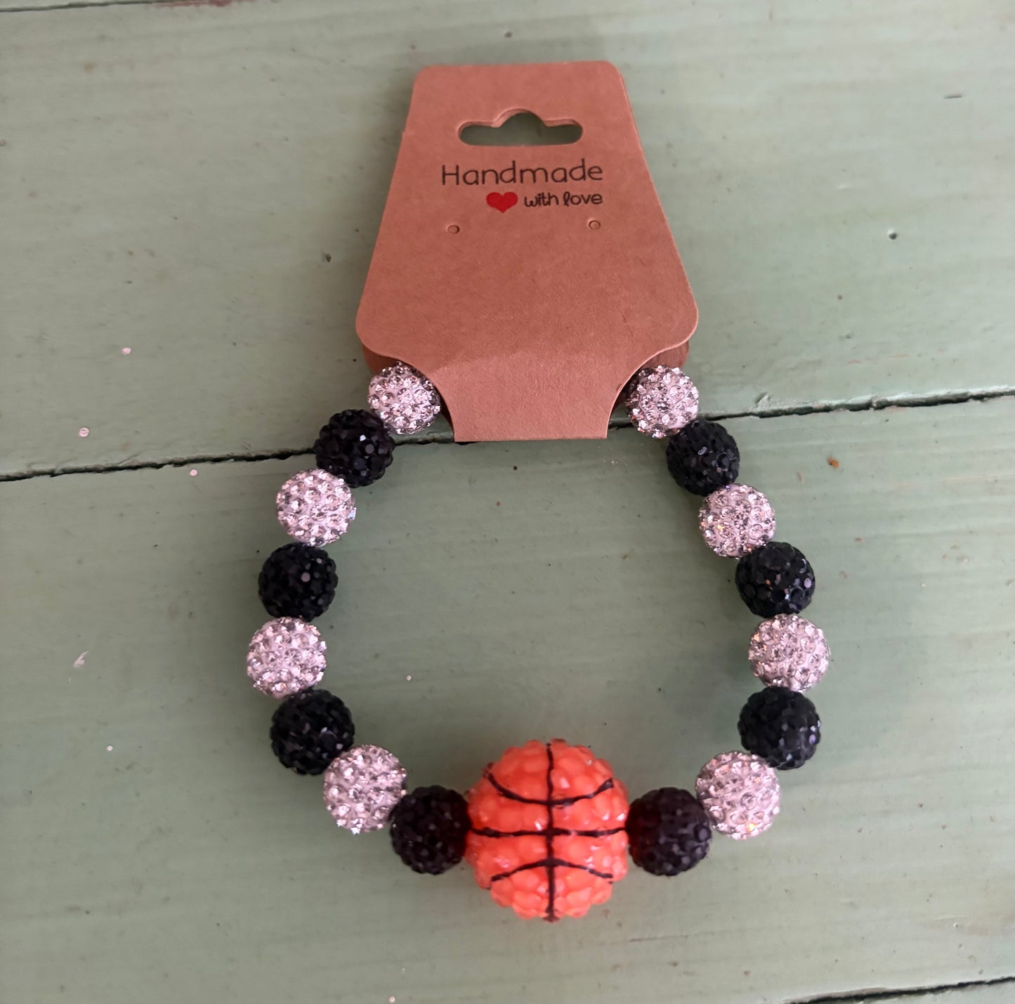 Rhinestone Bead Basketball Stretchy Bracelet