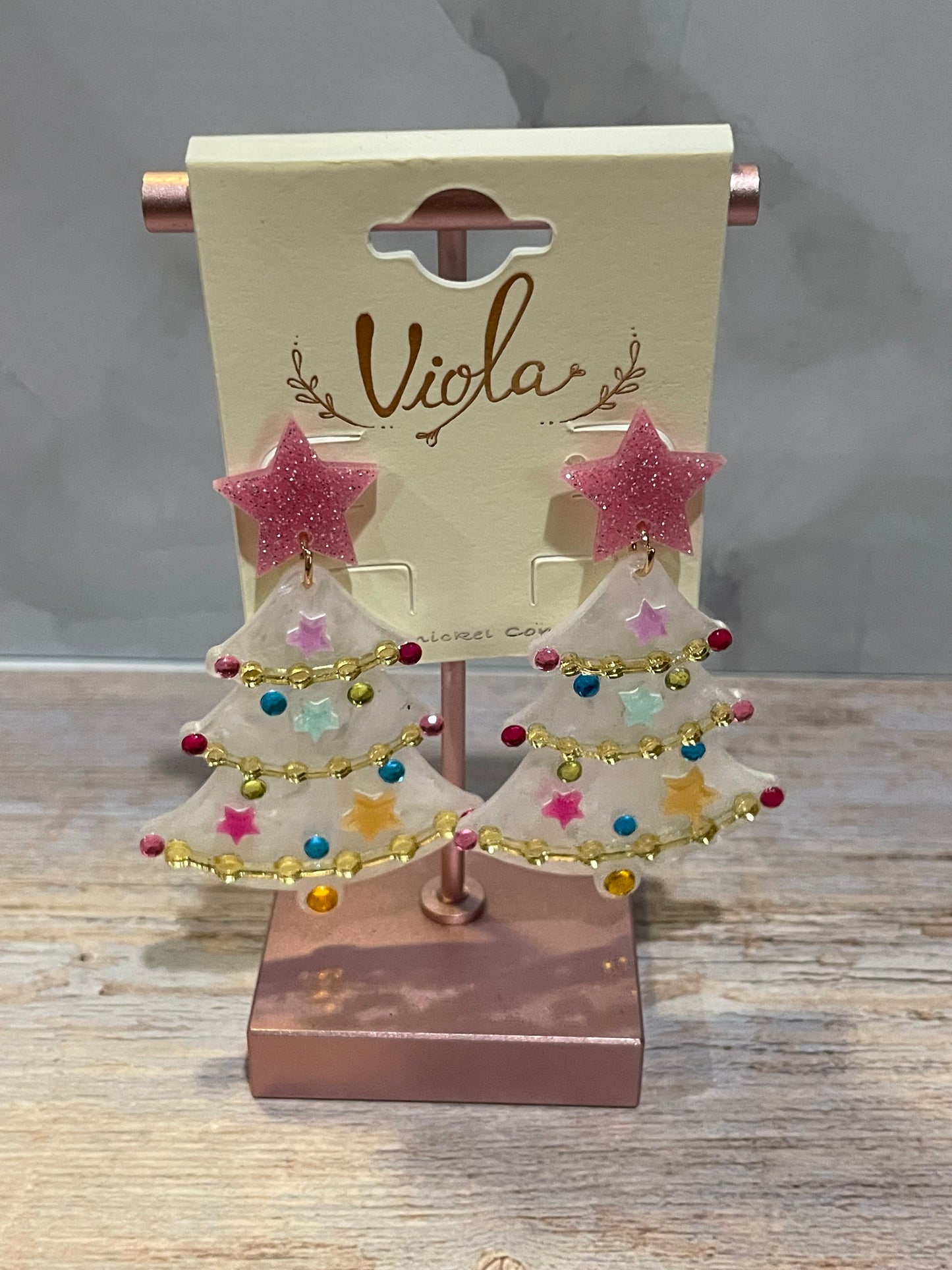 Viola White Christmas Tree Acrylic Earrings