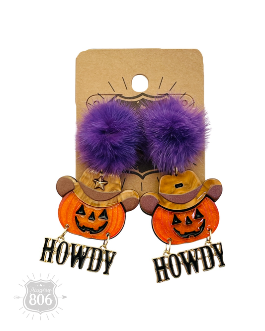 Howdy pumpkin earring 806-E383: Purple