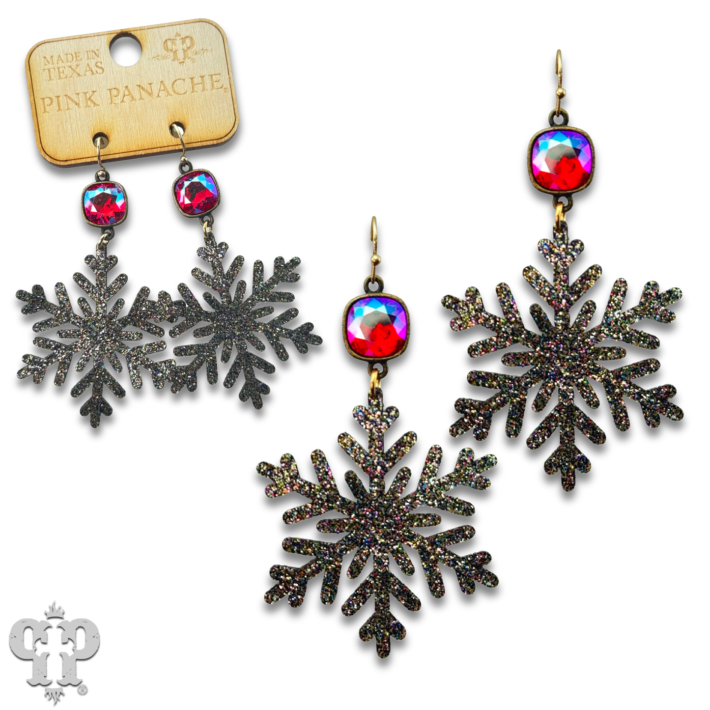 Pink Panache Multi-color glitter snowflake earring with Austrian crystal: Red