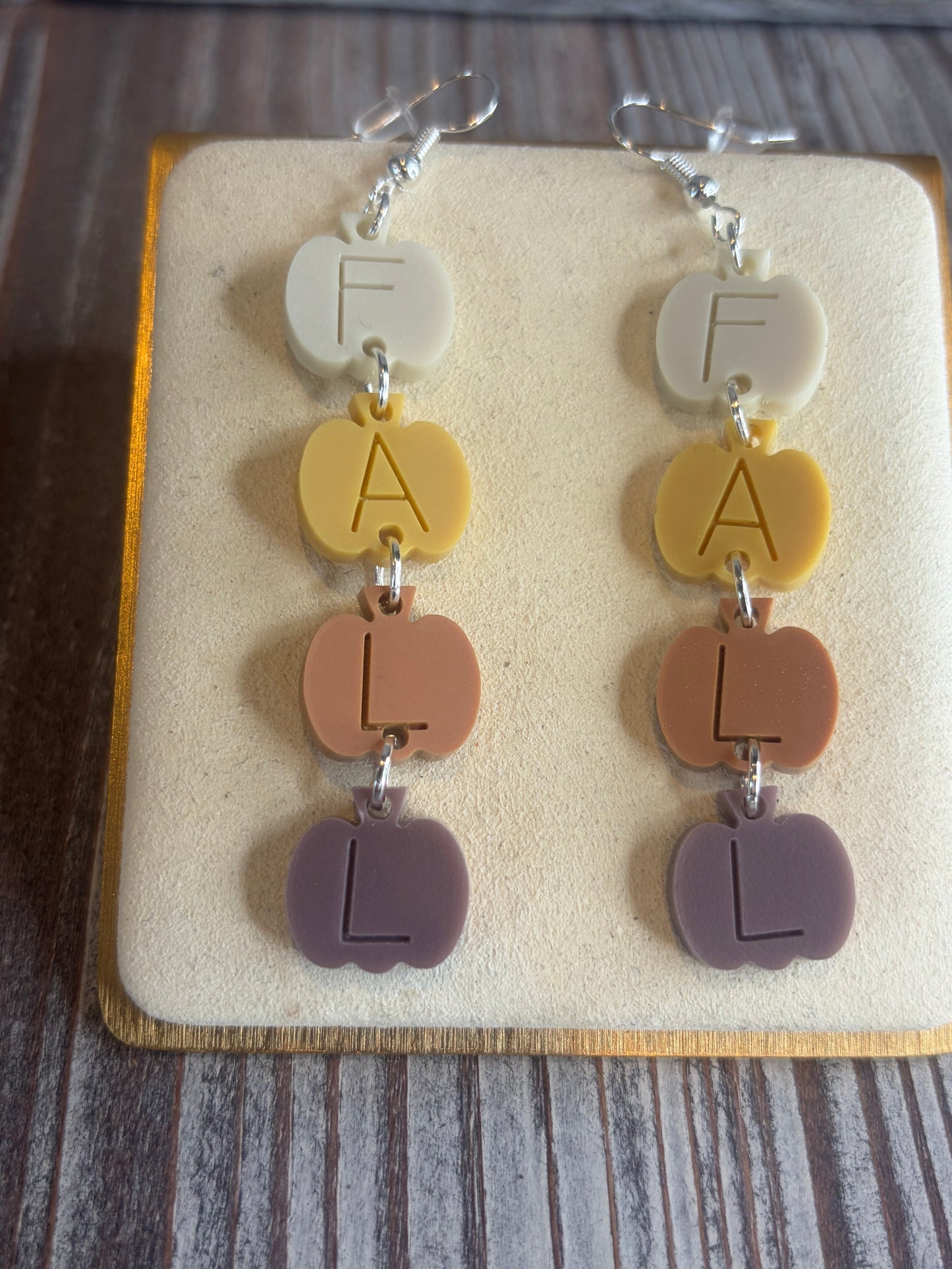 FALL Word Stacked Pumpkin Earrings | Multi-Color Acrylic Pumpkin Dangle Earrings | Lightweight Fall Jewelry