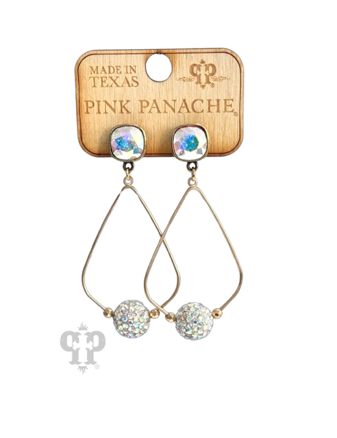 PInk Panache Pave rhinestone bead teardrop earring with Austrian crystal - LC: White