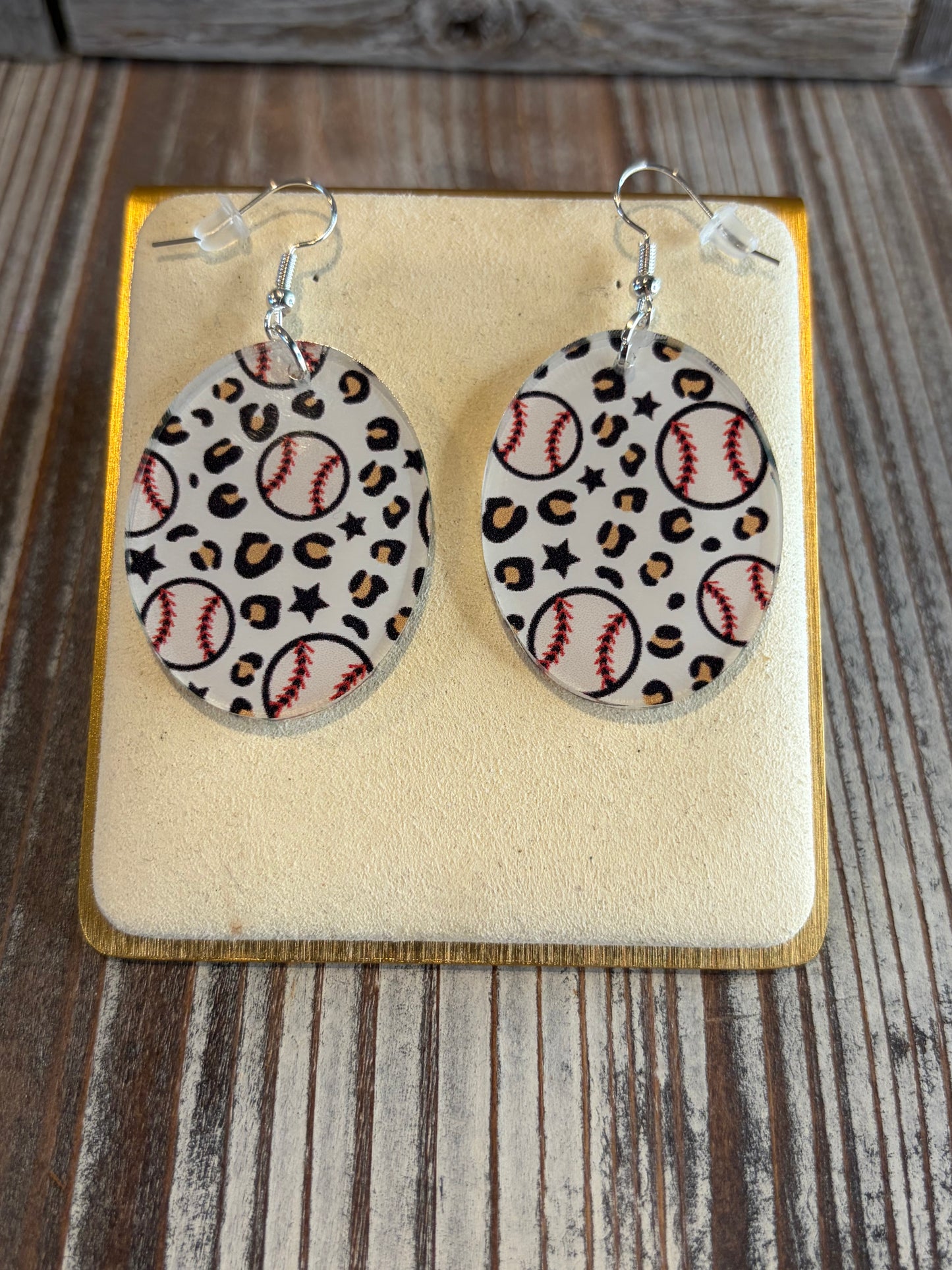 Leopard Baseball Print Acrylic Earrings