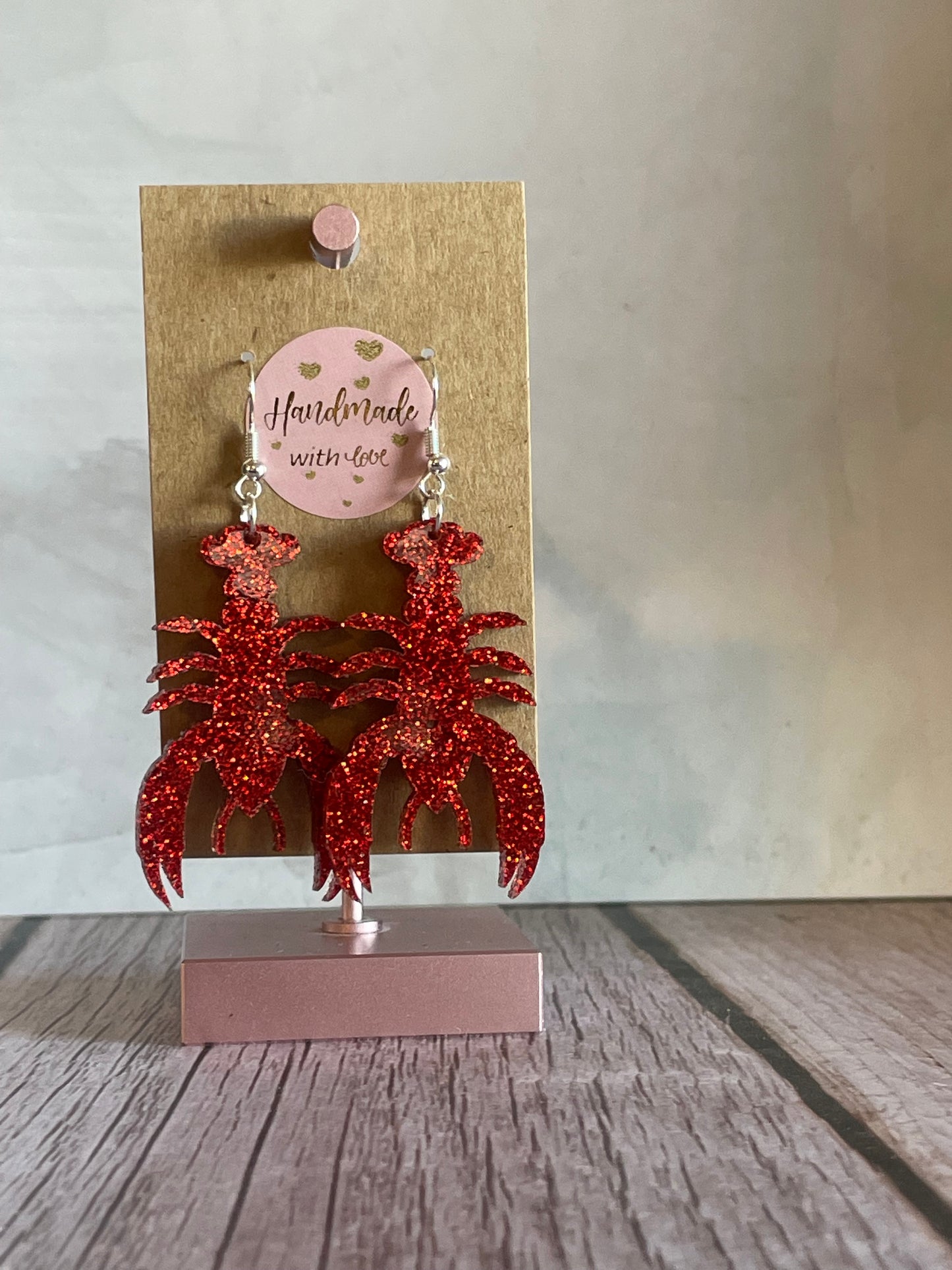 Handmade Glitter Acrylic Crawfish Earrings