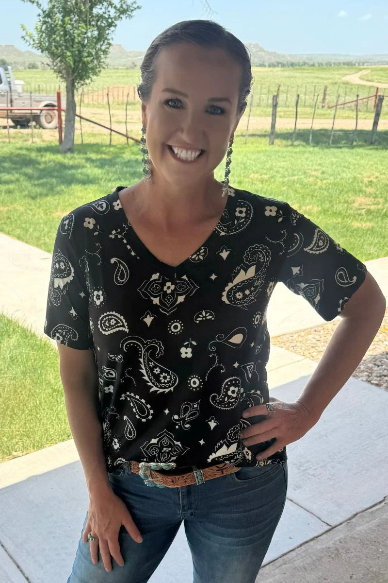 Sterling Kreek Bandana Babe V Neck Top