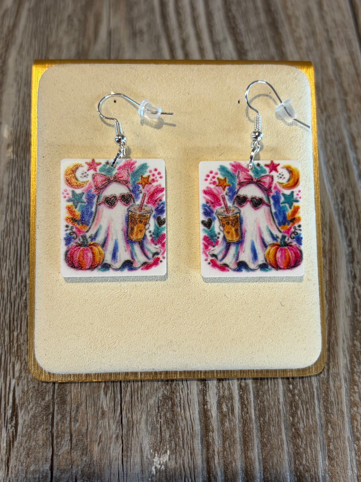 Coffee Ghost Acrylic Earrings | UV Printed Fall Halloween Jewelry