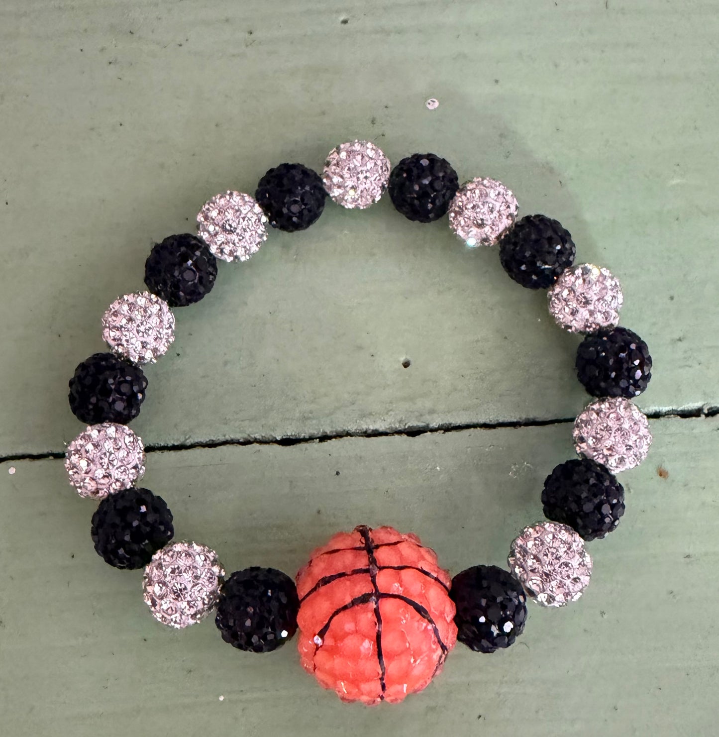 Rhinestone Bead Basketball Stretchy Bracelet