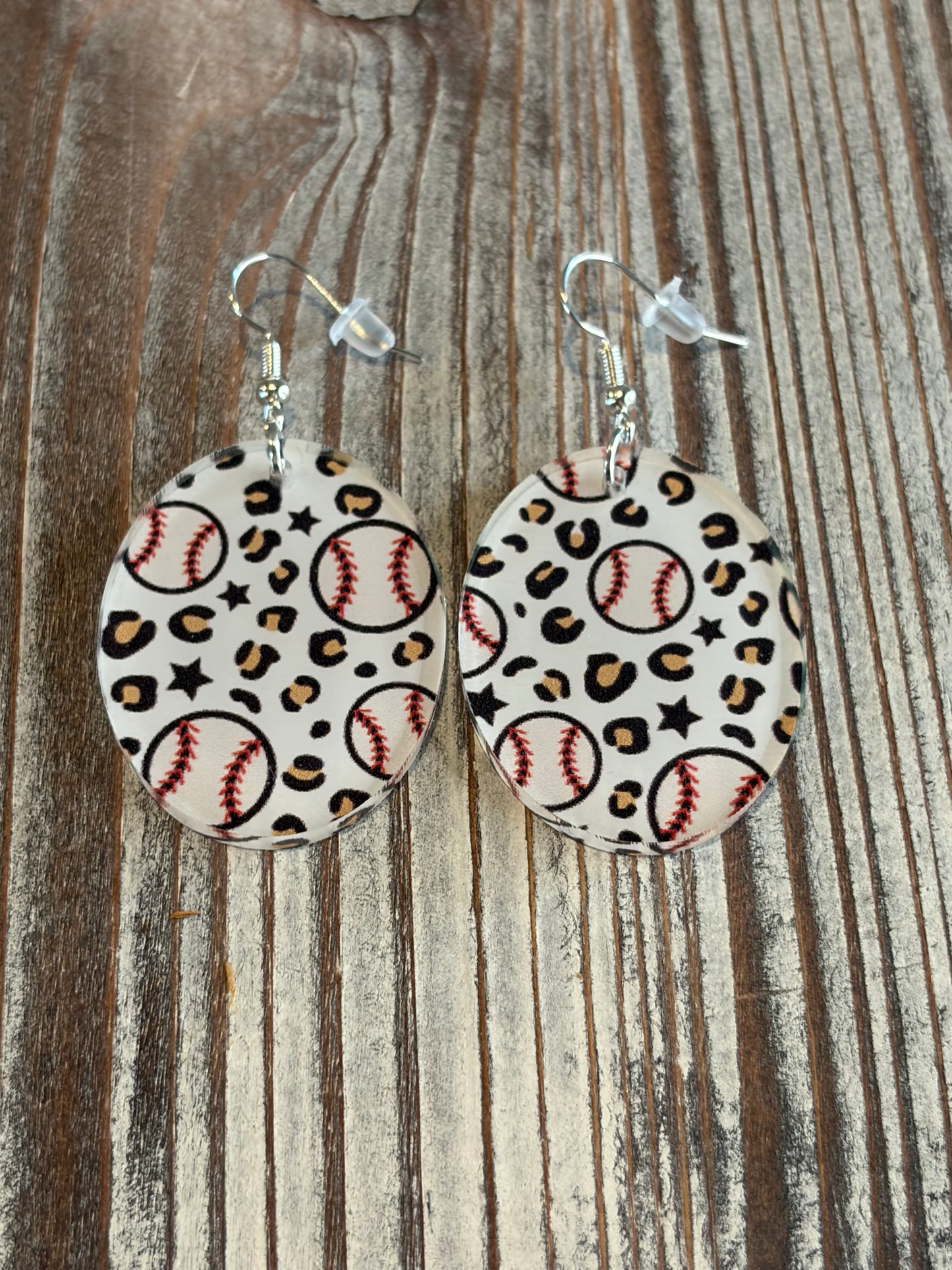 Leopard Baseball Print Acrylic Earrings