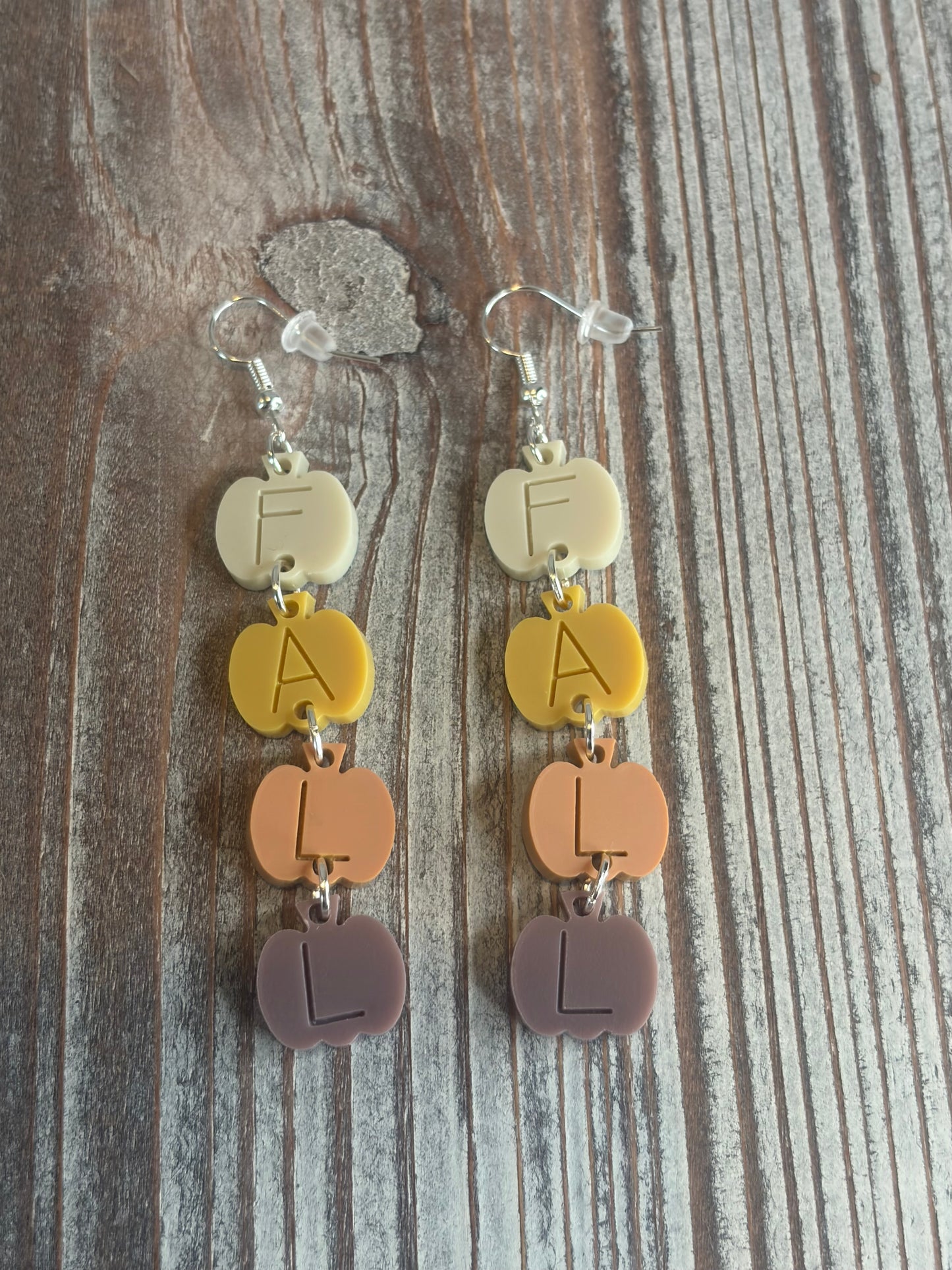 FALL Word Stacked Pumpkin Earrings | Multi-Color Acrylic Pumpkin Dangle Earrings | Lightweight Fall Jewelry