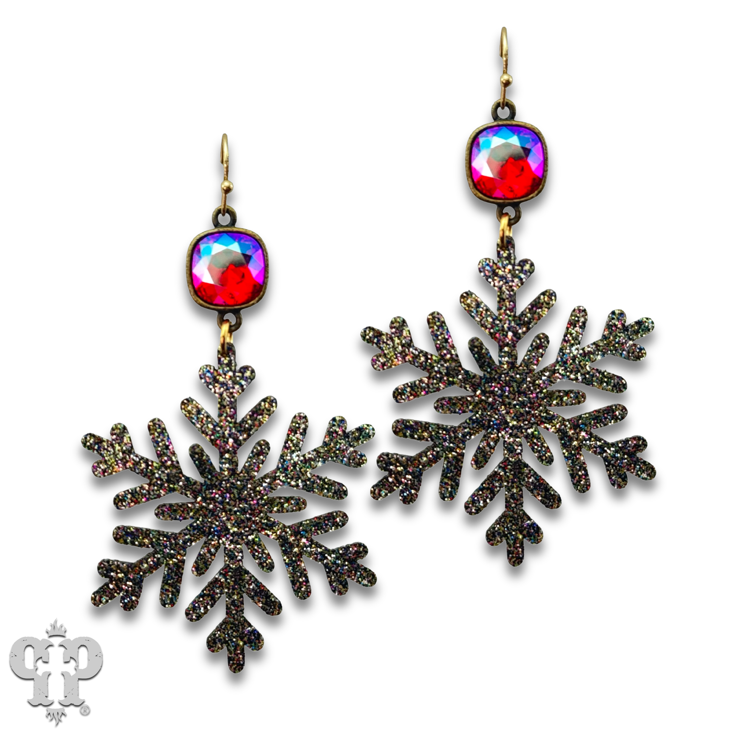 Pink Panache Multi-color glitter snowflake earring with Austrian crystal: Red