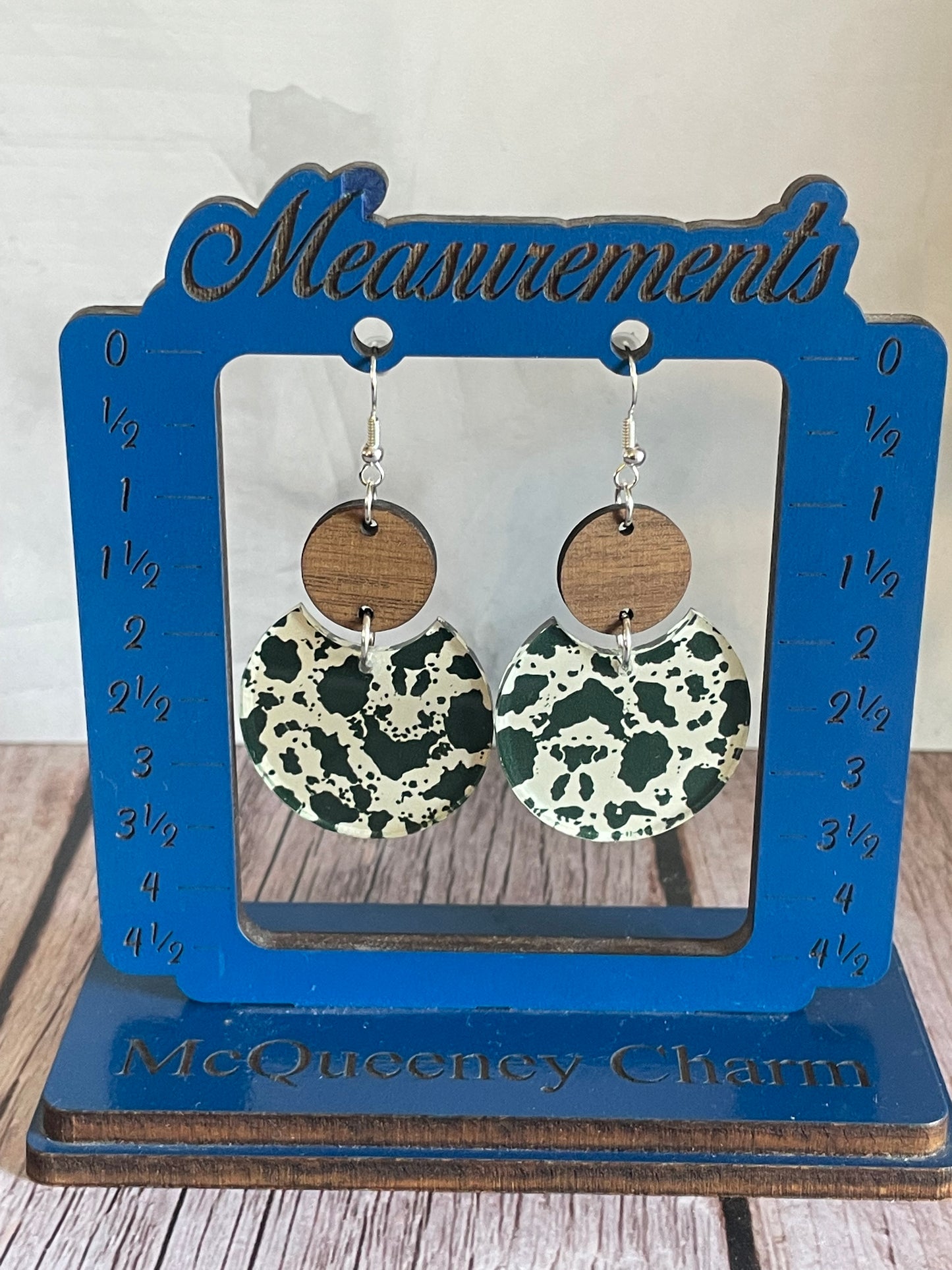 Handmade Patterned Cow Print Acrylic and Wood Earrings