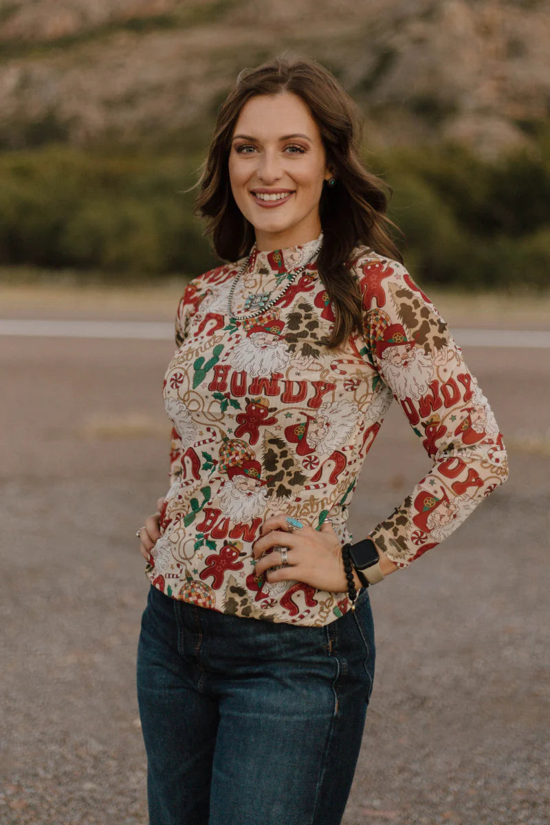 Sterling Kreek Howdy Santa Mesh Top